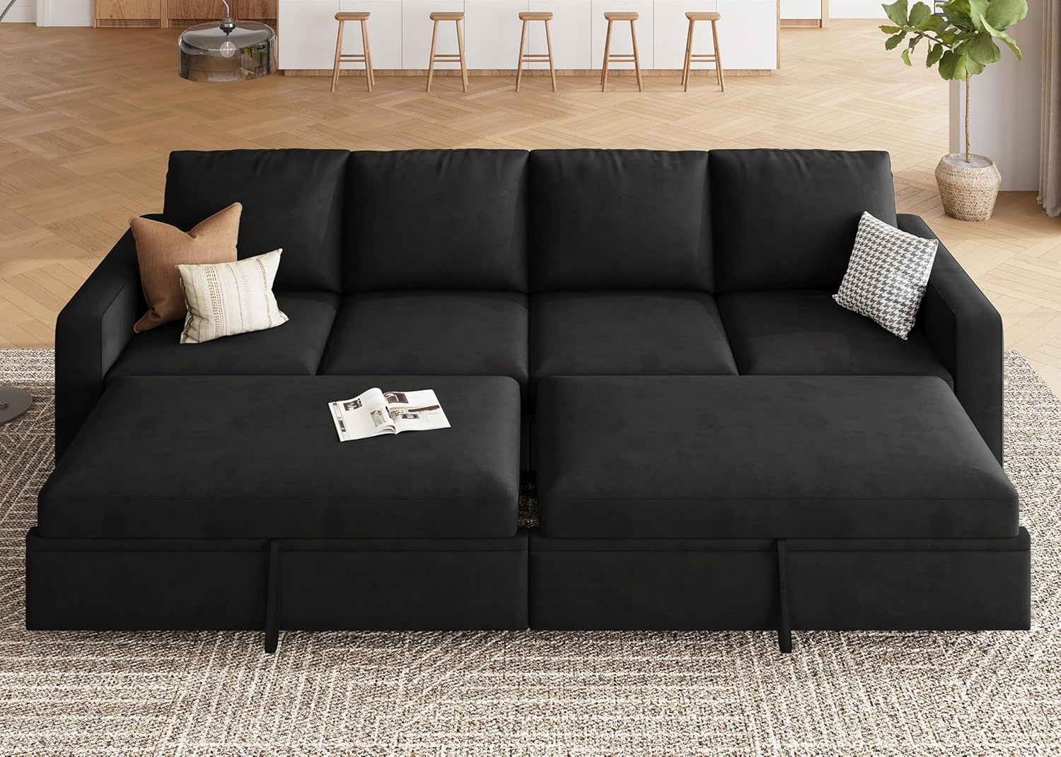 HONBAY Modular Sectional Sleeper Sofa L Shaped Couch with Pull Out Bed