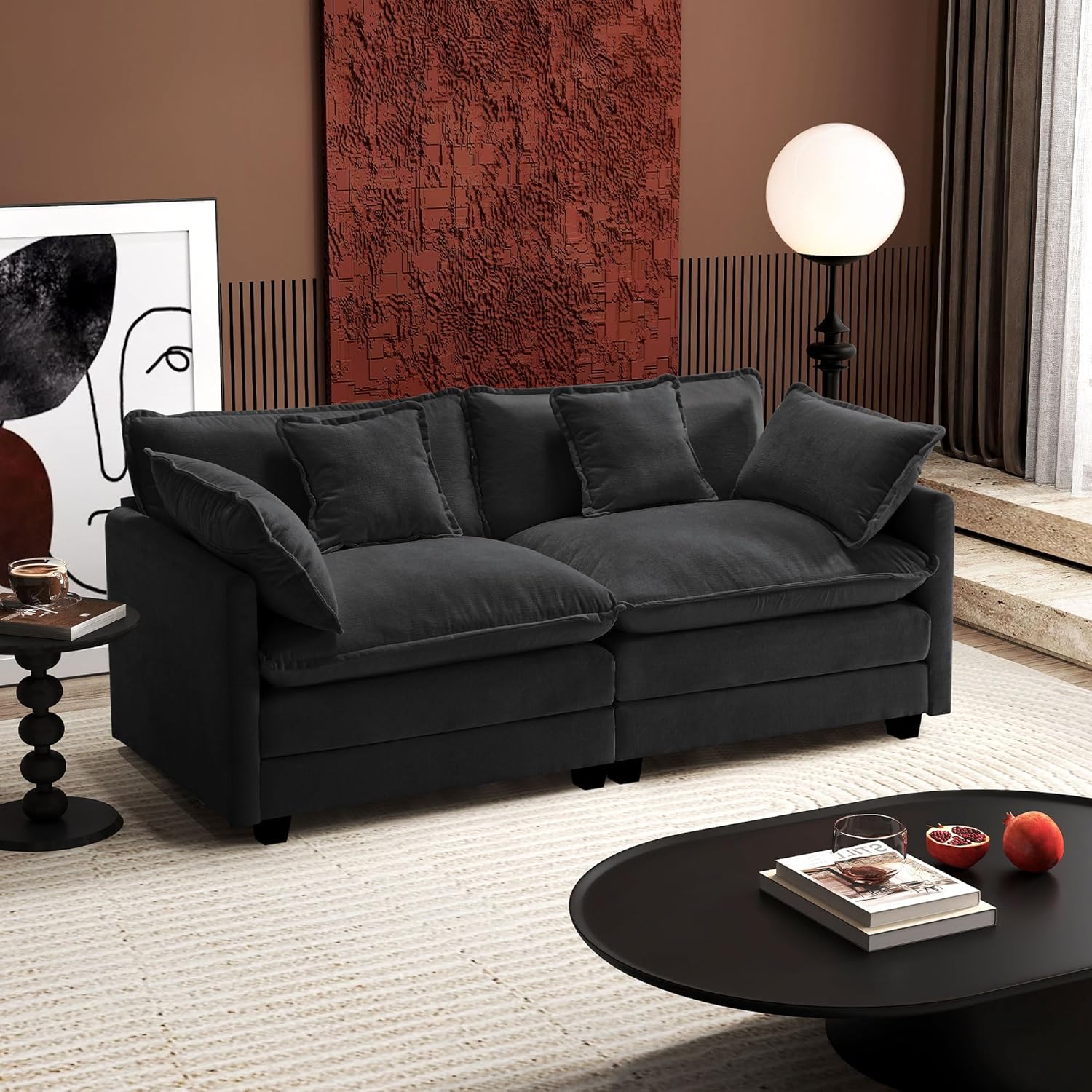 Ihanherry U Shaped Modular Cloud Sofa 5 Seat Chenille Sectional with Ottoman