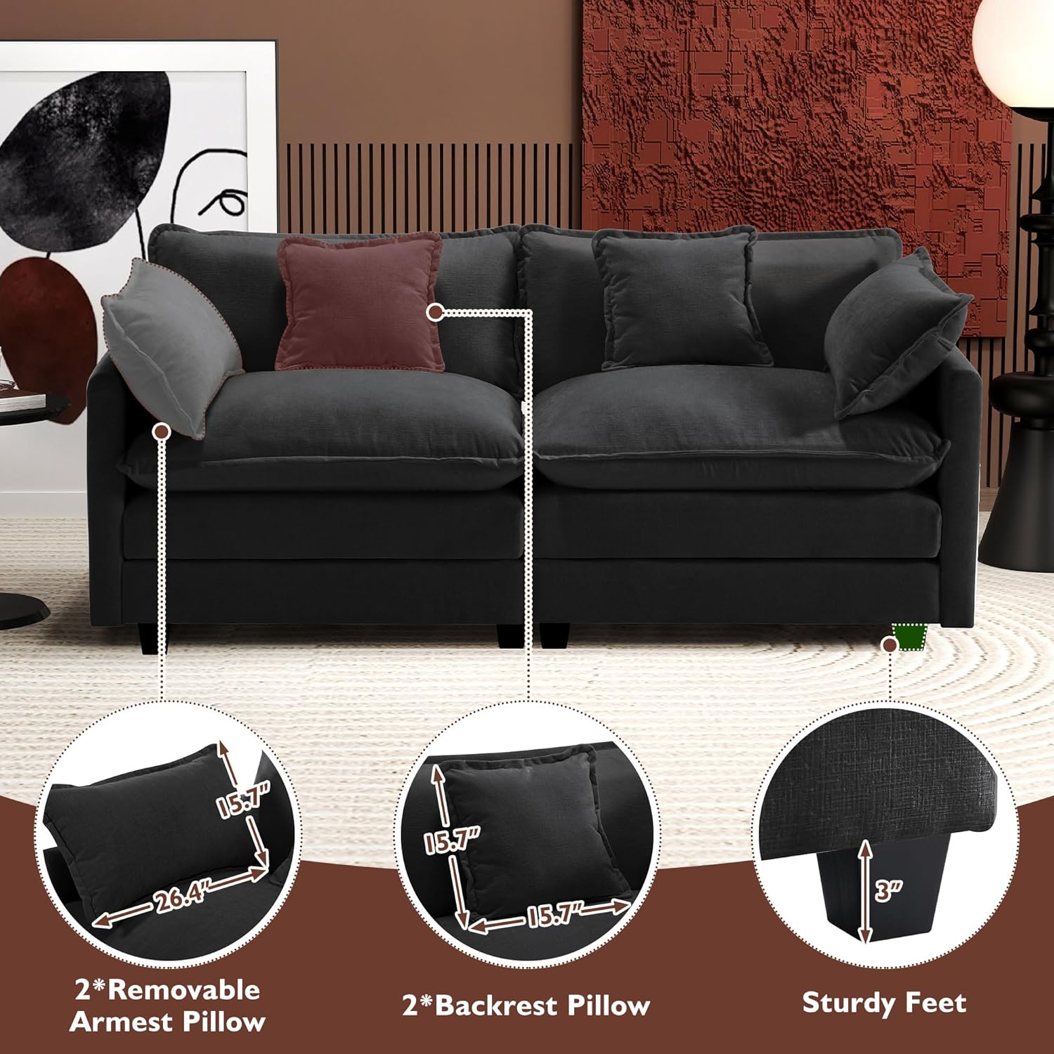 Ihanherry U Shaped Modular Cloud Sofa 5 Seat Chenille Sectional with Ottoman