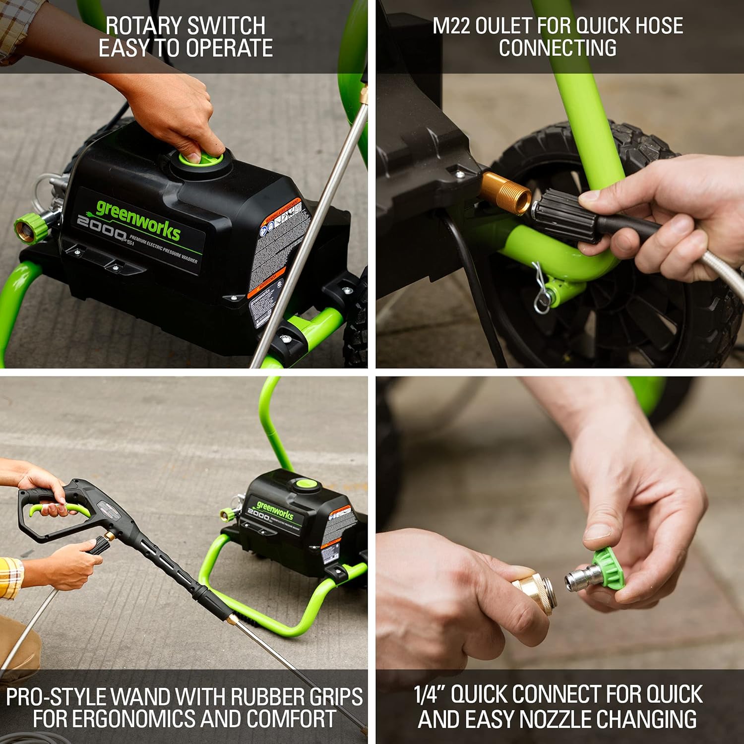 Greenworks 2000 PSI Electric Pressure Washer 13 Amp with Wheels 20 FT Hose 35 FT Cord