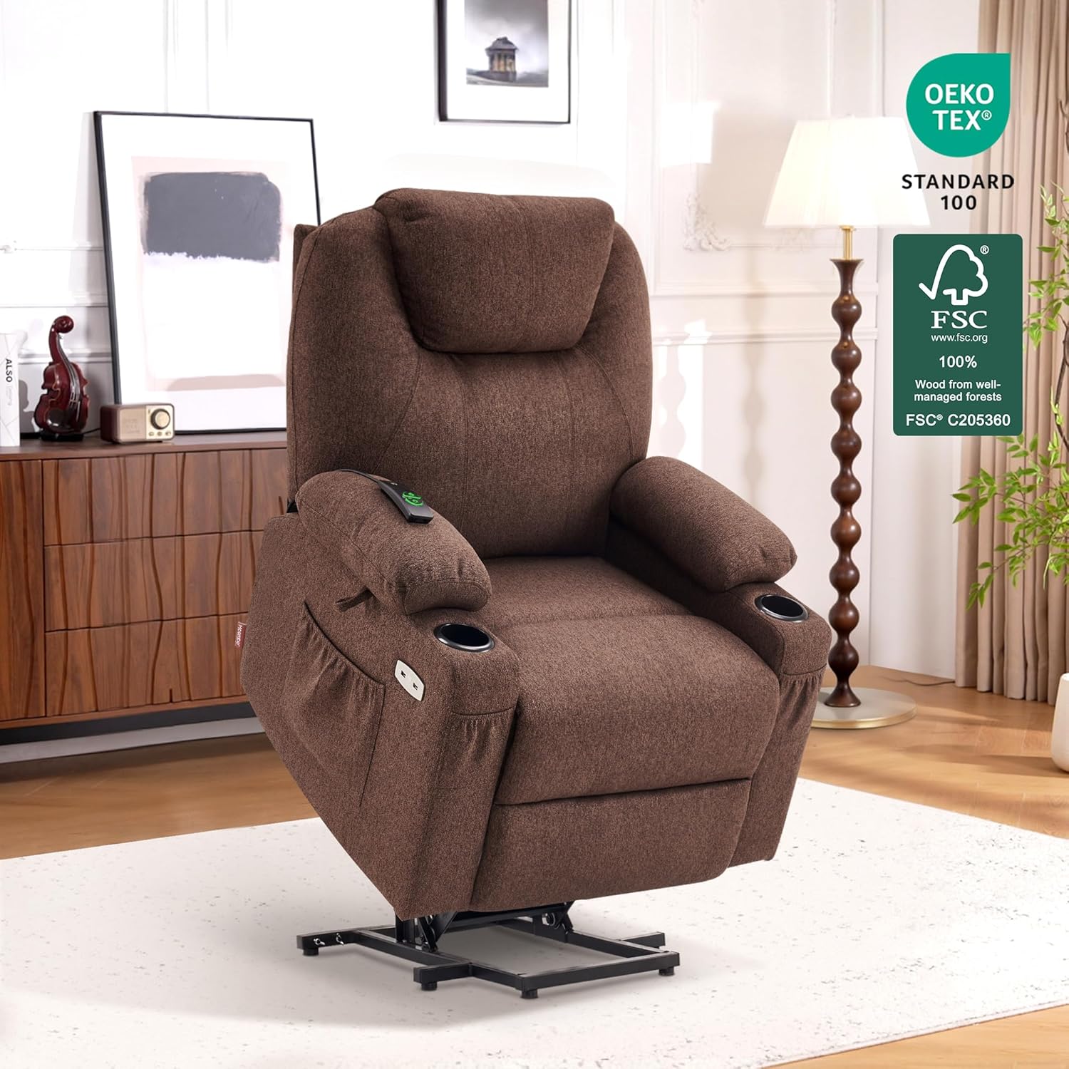 MCombo Power Lift Recliner Chair for Elderly with Heat Massage USB Cup Holders