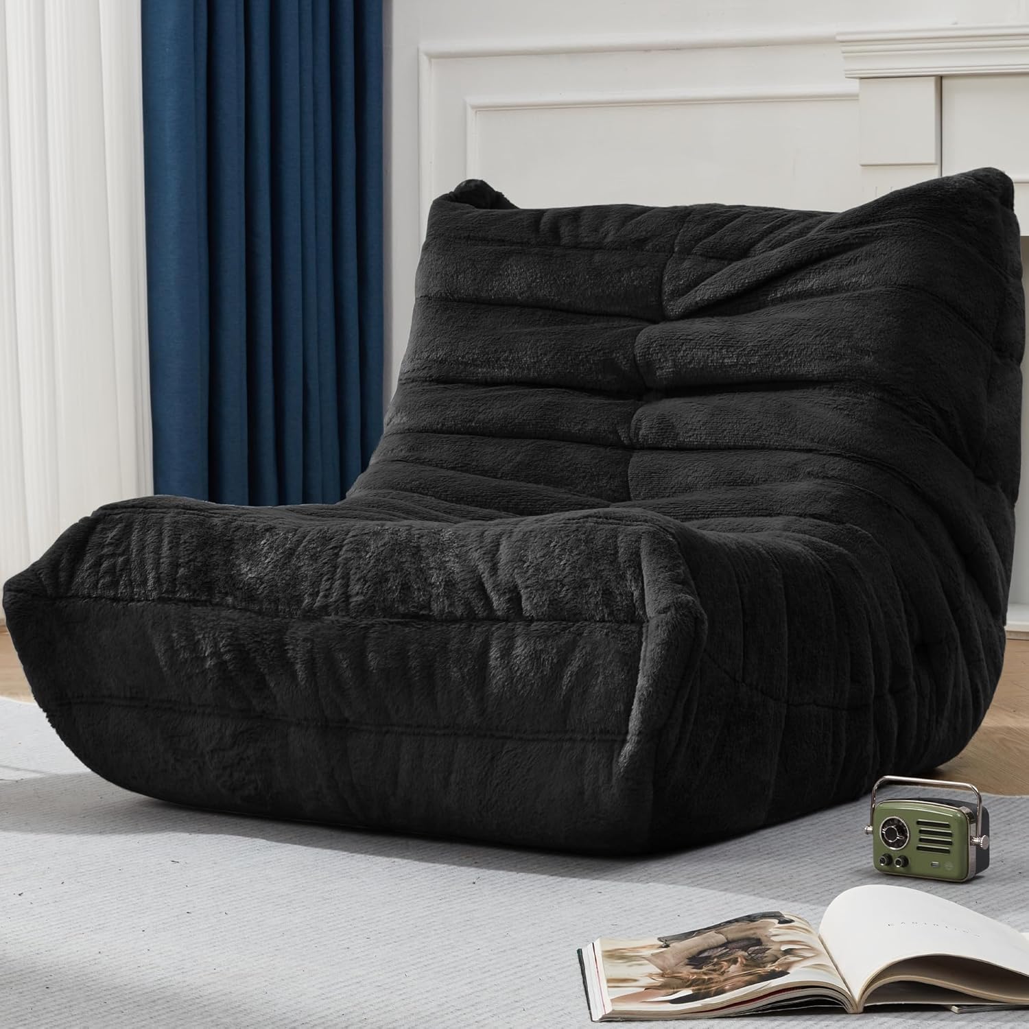 Hobestluk Giant Bean Bag Chair Memory Foam Faux Fur Sofa for Living Room