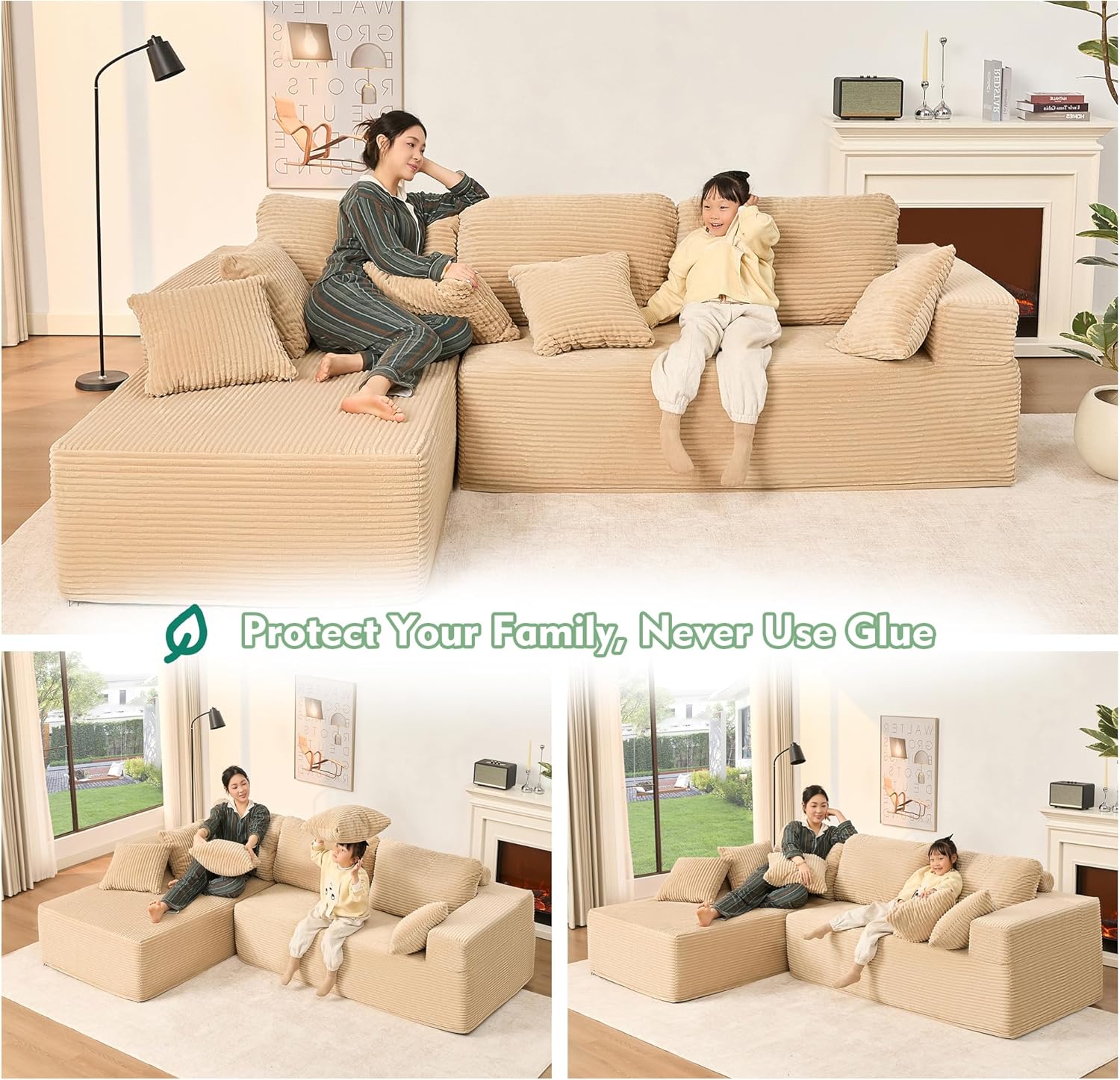 Afuson Boneless Sectional Sofa L Shape Deep Seat Cloud Couch Living Room