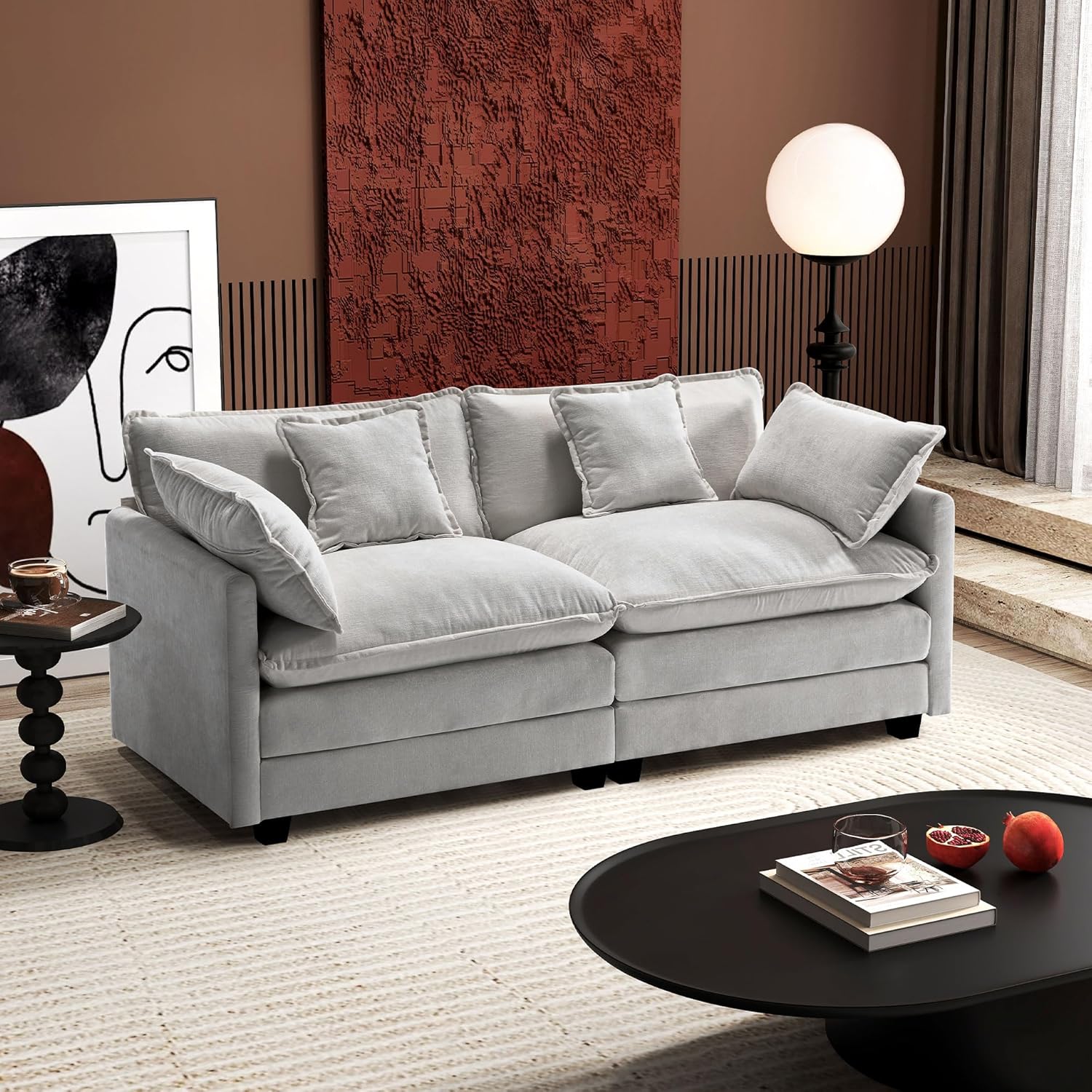 Ihanherry U Shaped Modular Cloud Sofa 5 Seat Chenille Sectional with Ottoman