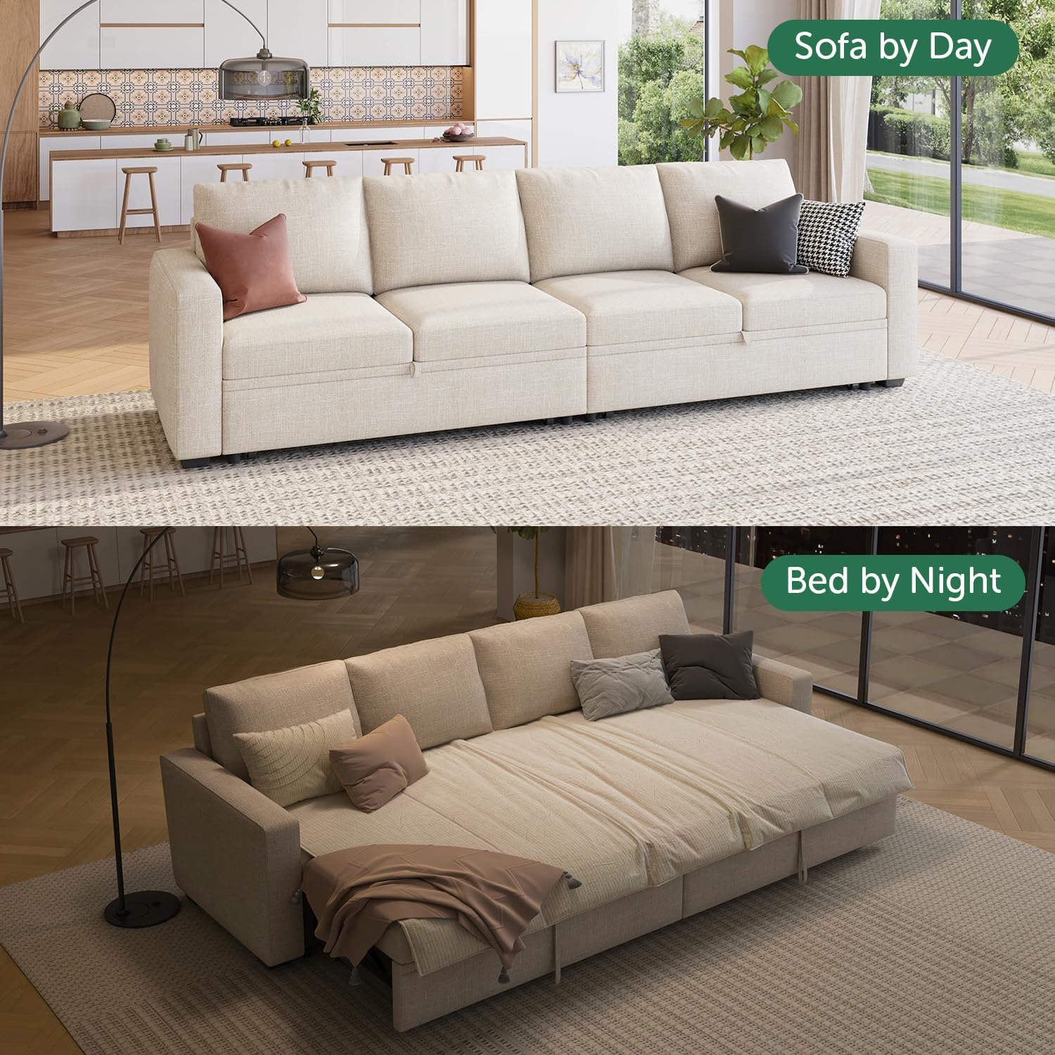 HONBAY Modular L Shaped Sectional Sleeper Sofa with Storage Pull Out Bed