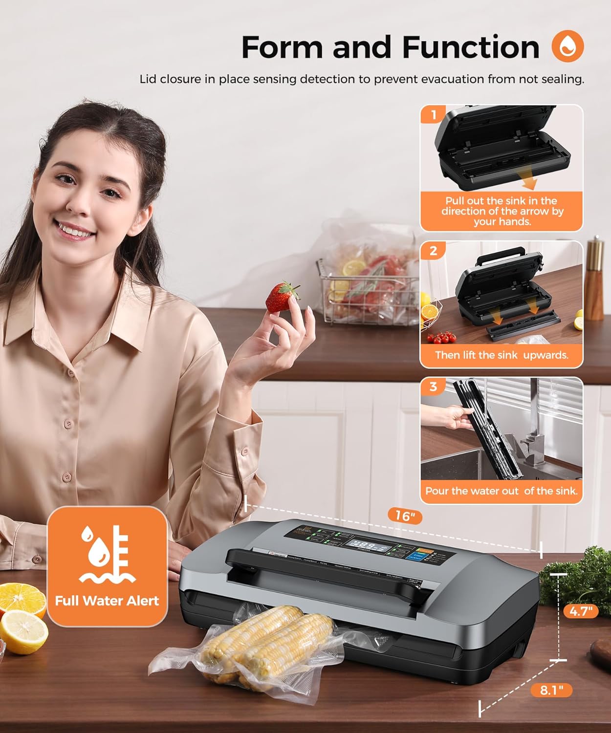 QIQIAOB Vacuum Sealer Machine 95kpa Commercial Automatic Food Saver with Cutter