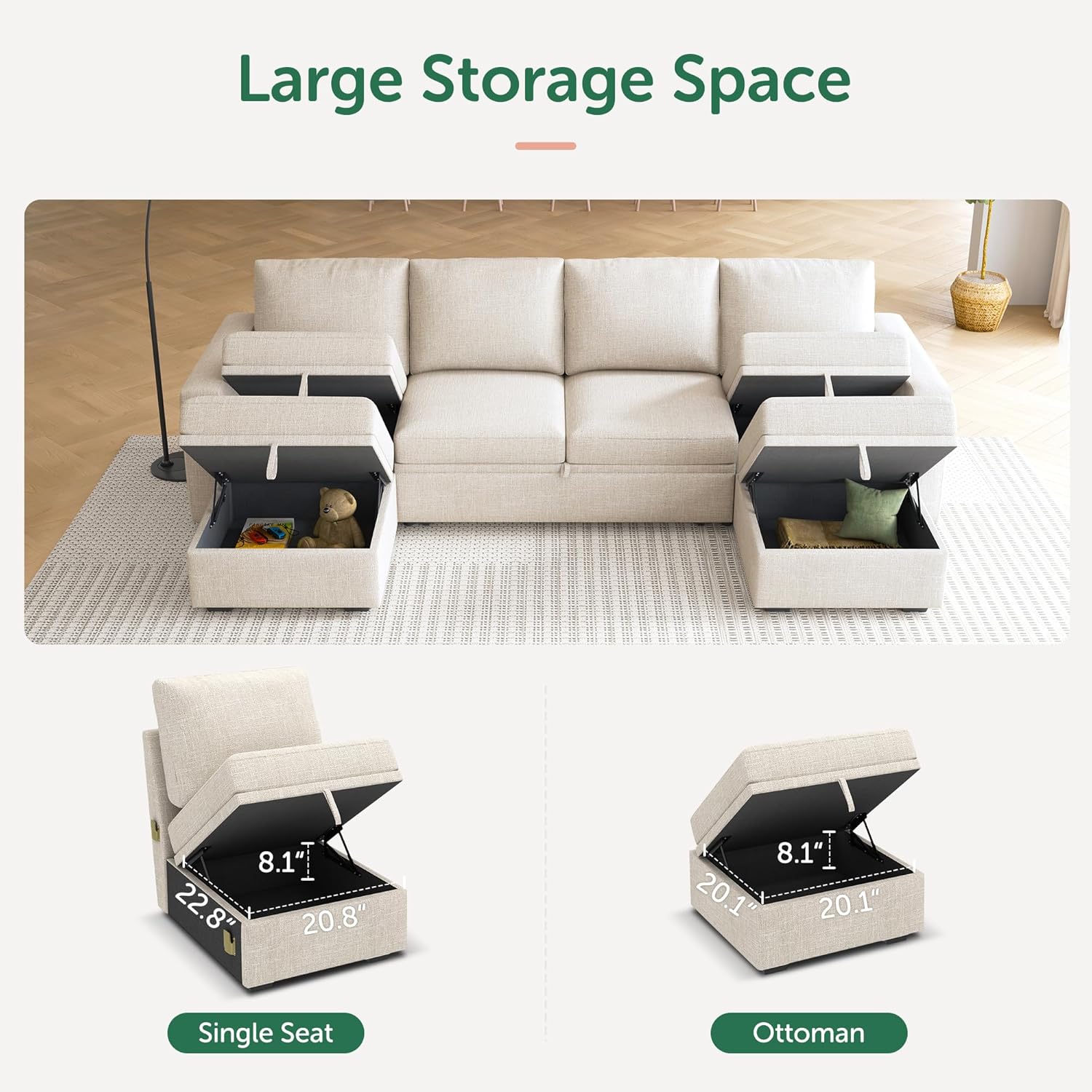 HONBAY Modular Sectional Sleeper Sofa L Shaped Couch with Pull Out Bed