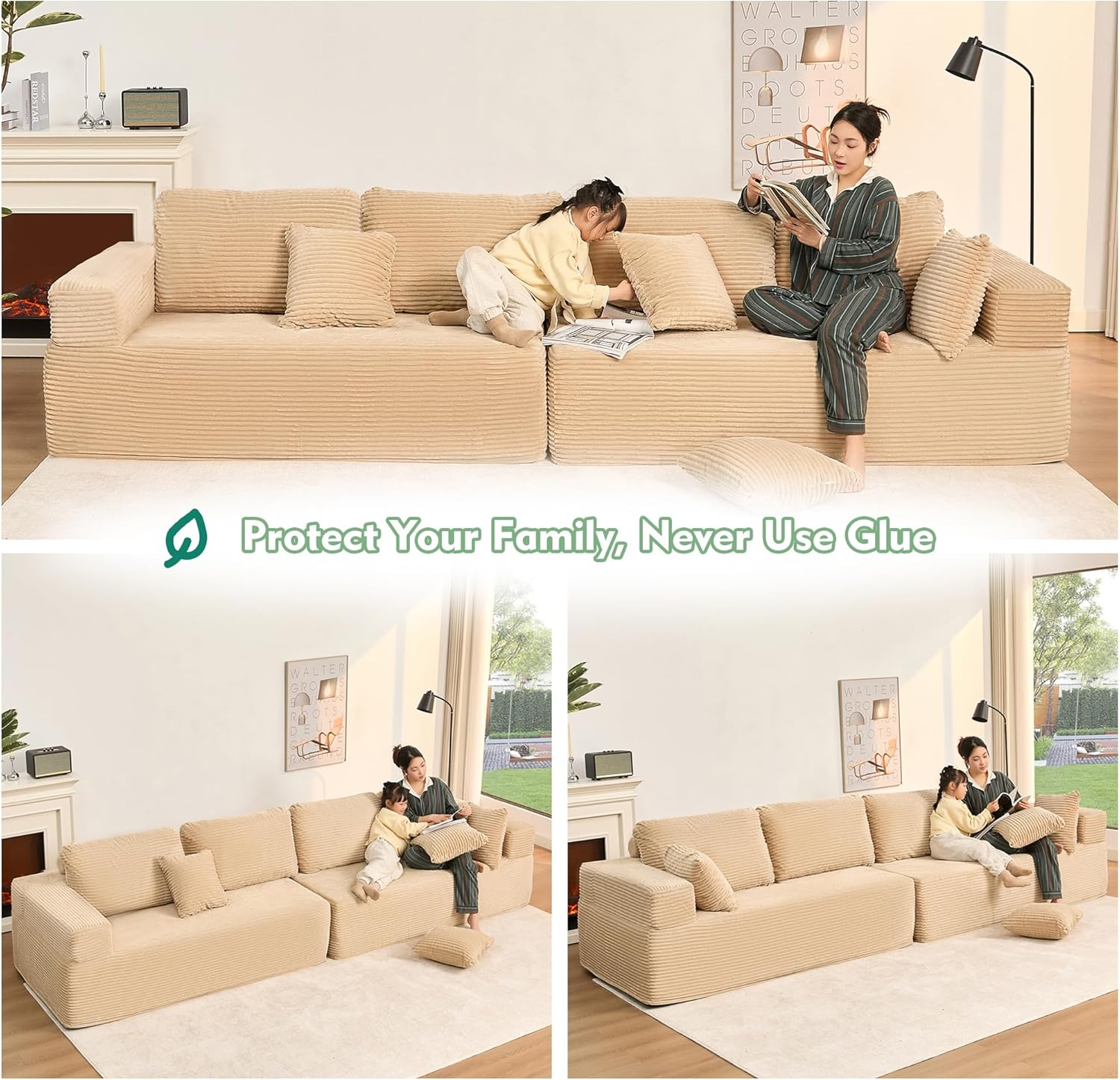 Afuson Boneless Sectional Sofa L Shape Deep Seat Cloud Couch Living Room