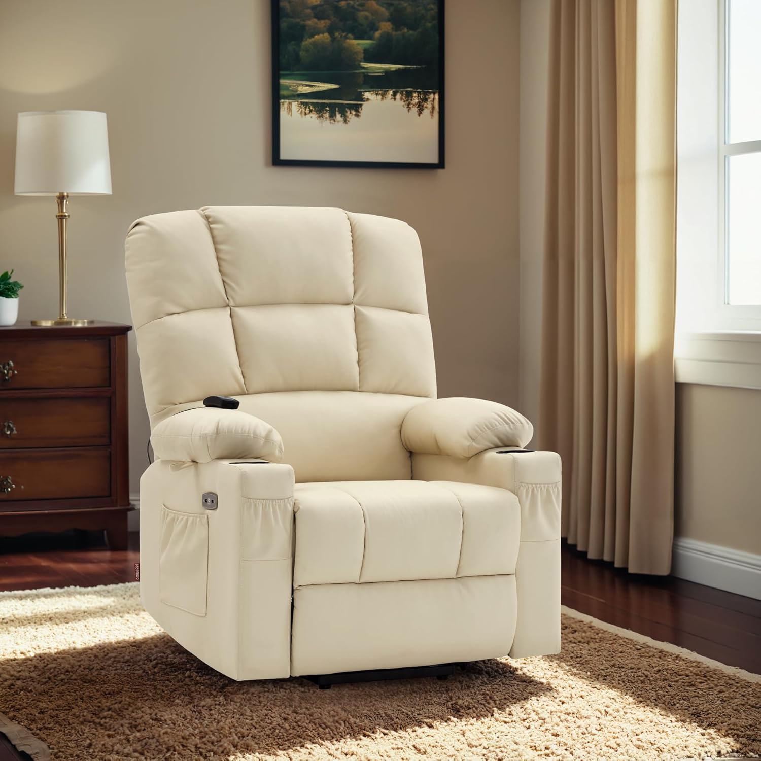 MCombo Large Power Lift Recliner Chair with Dual Motor Massage Heat Faux Leather