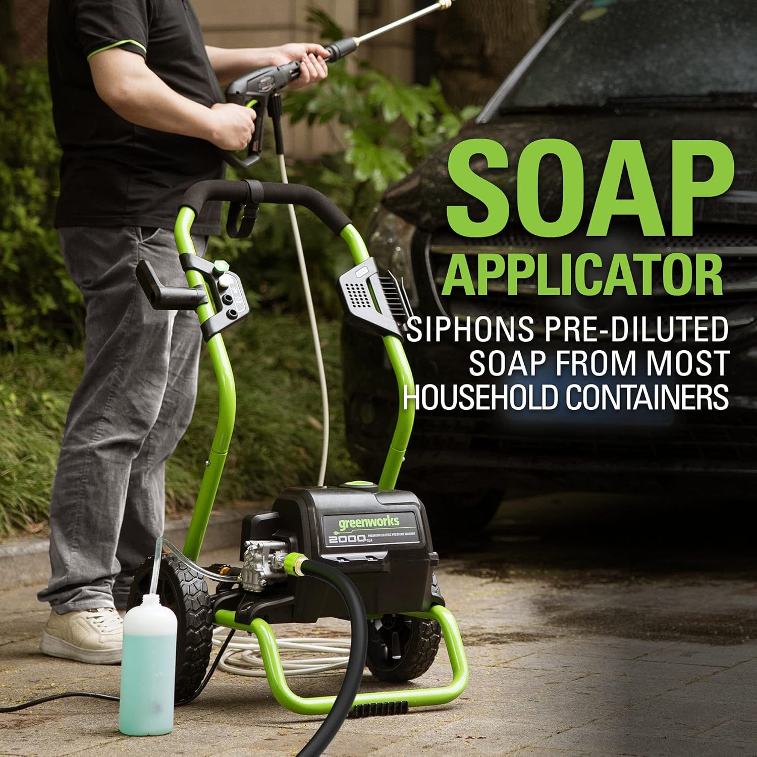 Greenworks 2000 PSI Electric Pressure Washer 13 Amp with Wheels 20 FT Hose 35 FT Cord