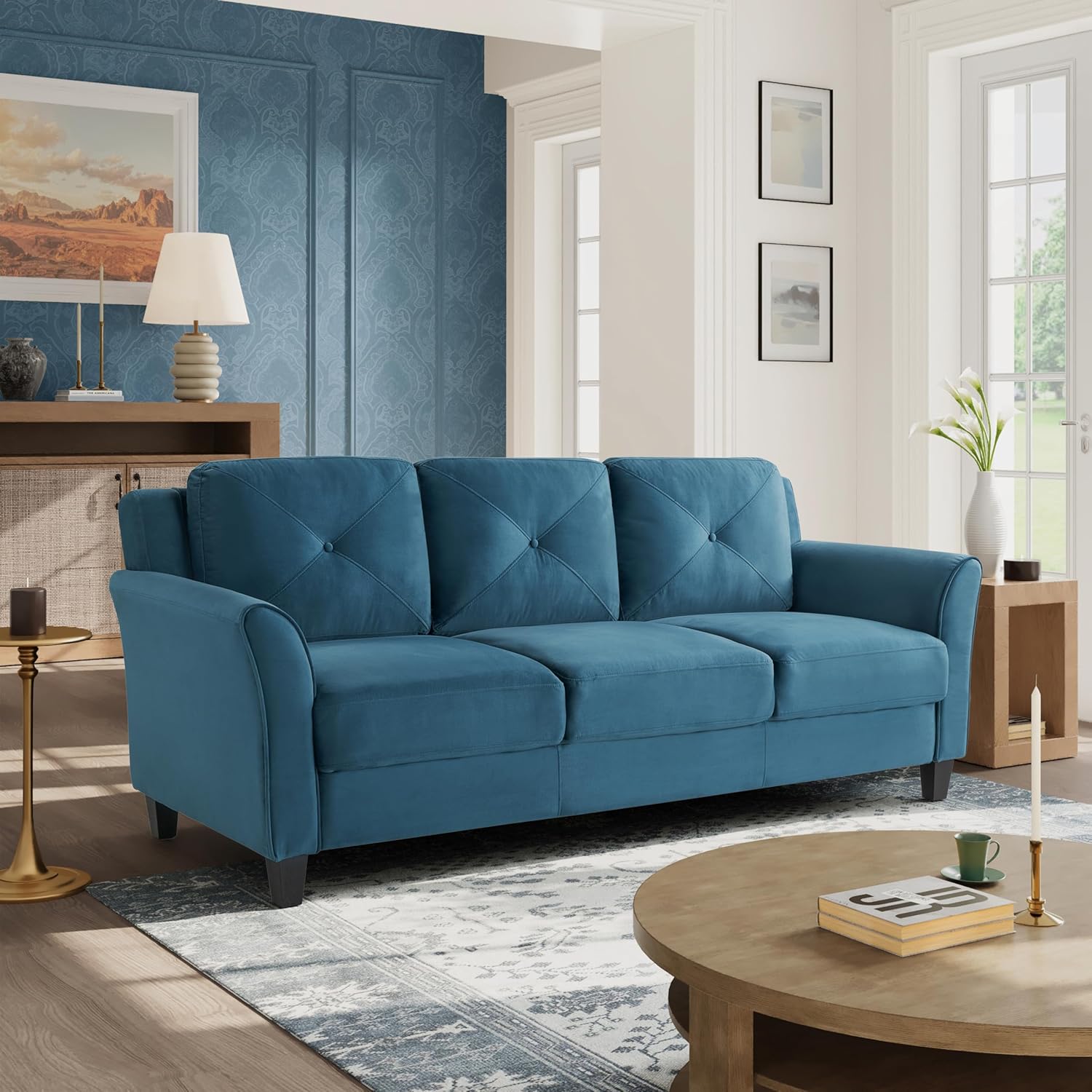 Lifestyle Harrington Sofa Upholstered Microfiber Fabric Curved Arm Couch