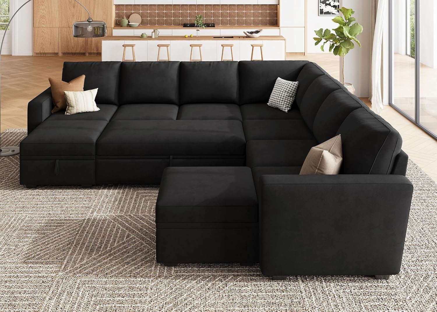 HONBAY Modular Sectional Sleeper Sofa L Shaped Couch with Pull Out Bed
