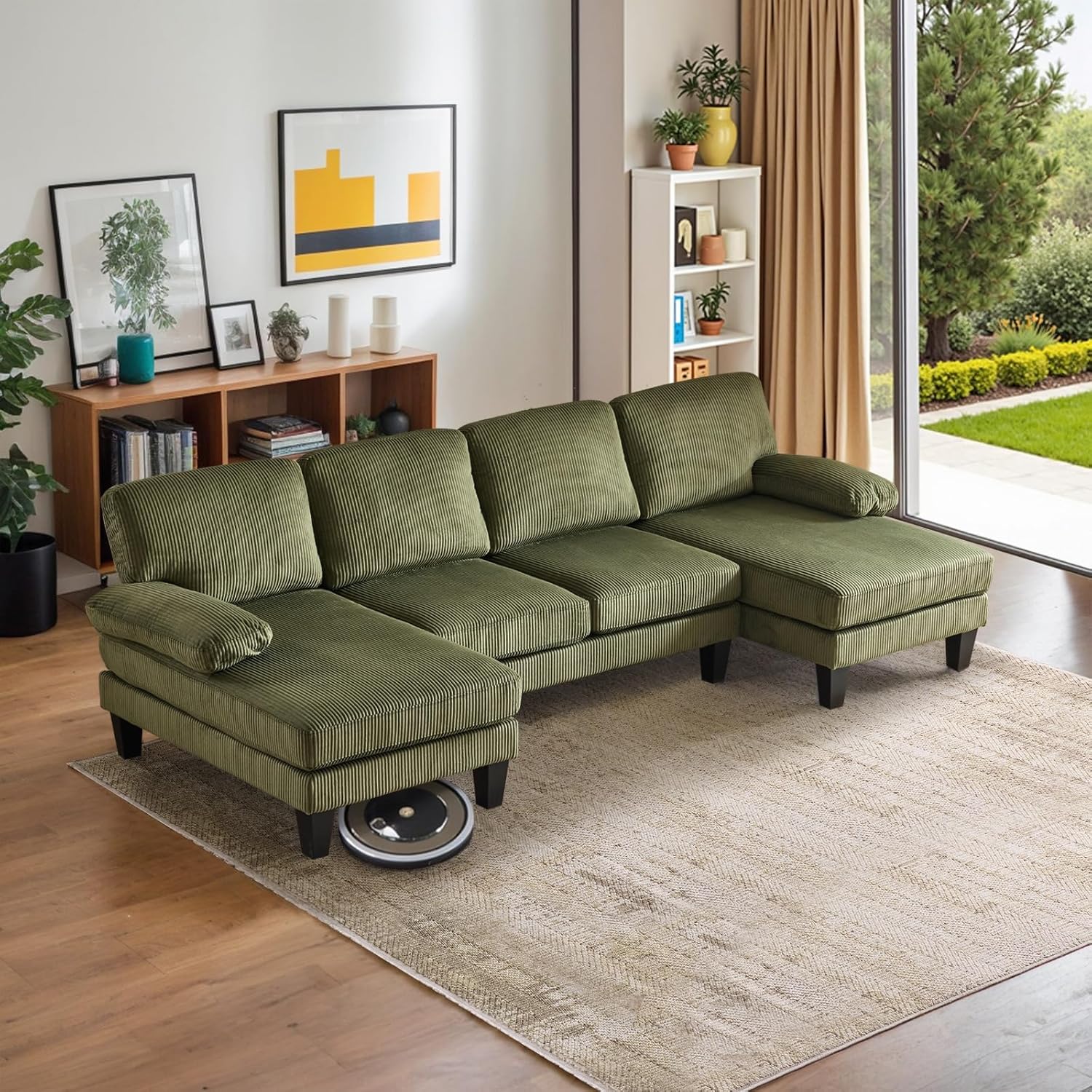 VINGLI 110 Sectional Couch U Shaped Sofa Set with Double Chaise Chenille Fabric