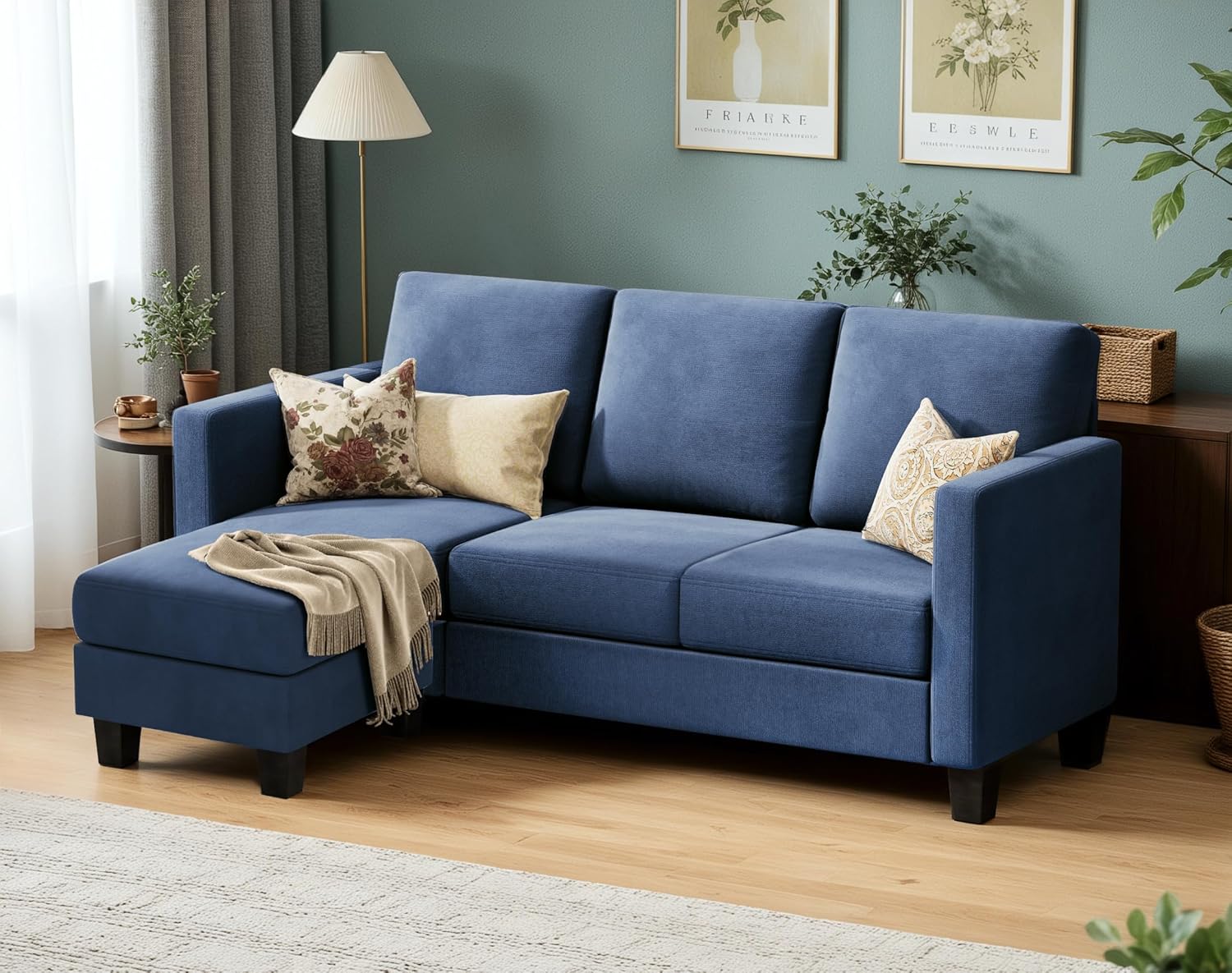 VICTONE Convertible L Shaped Sectional Sofa Couch 3 Seat with Ottoman
