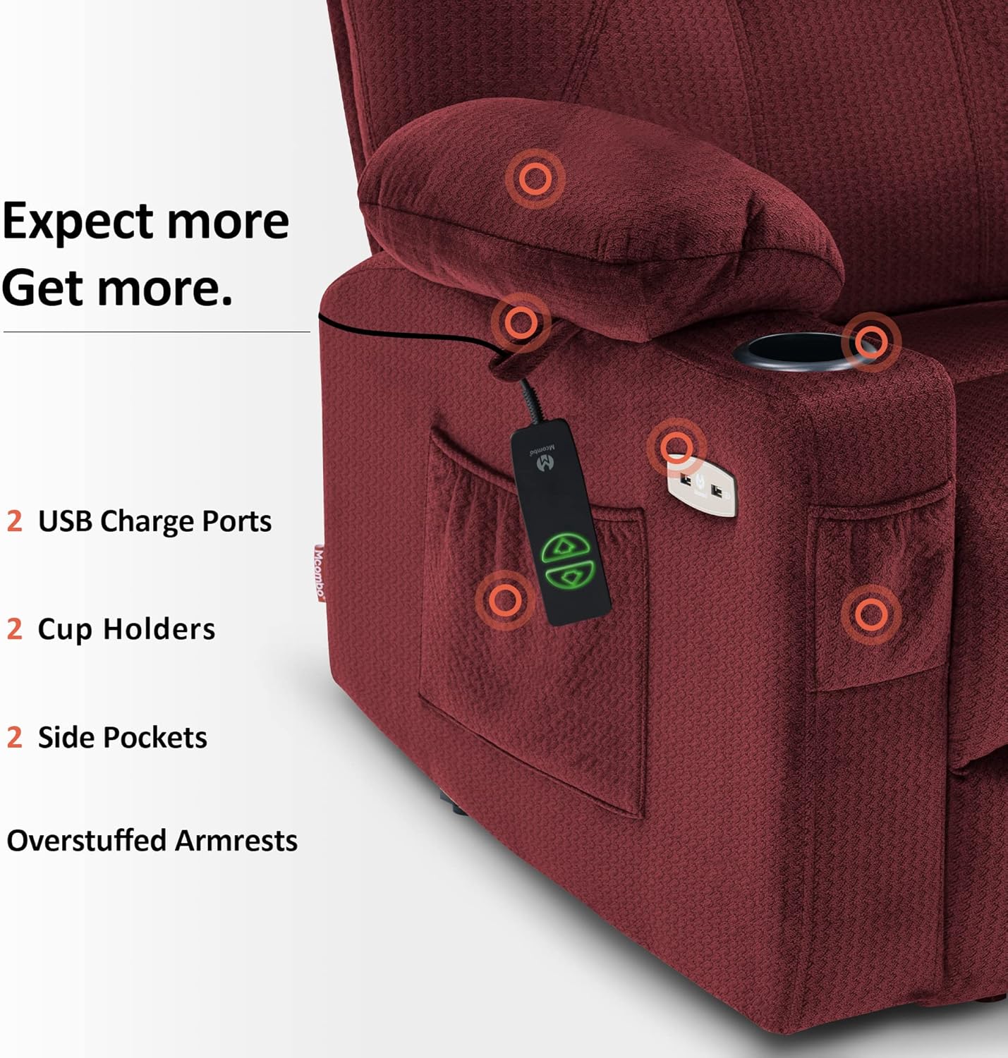 MCombo Power Lift Recliner Chair for Elderly with Heat Massage USB Cup Holders