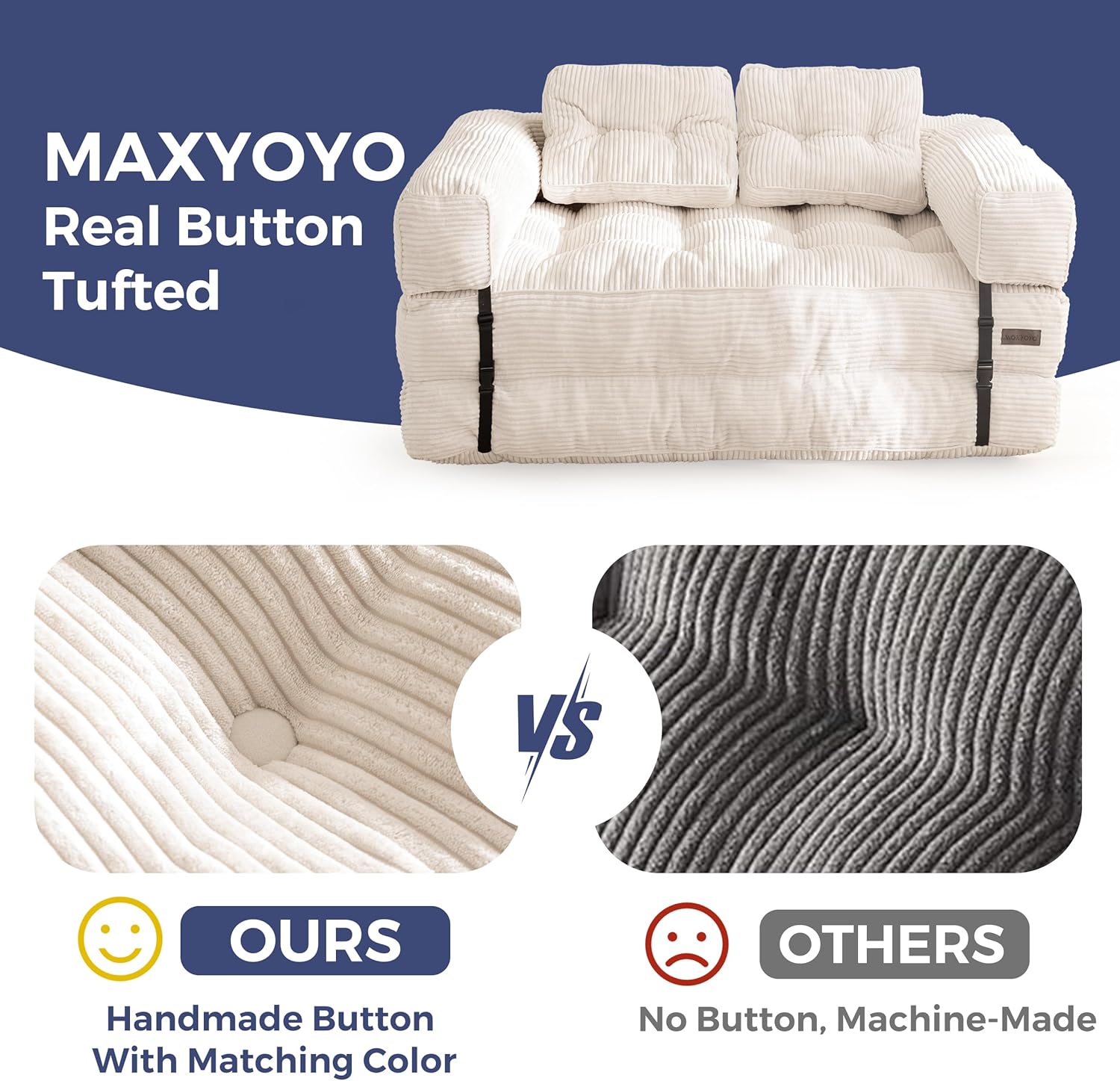 MAXYOYO L Shaped Folding Sofa Bed Convertible Sleeper with Pillow Armrest