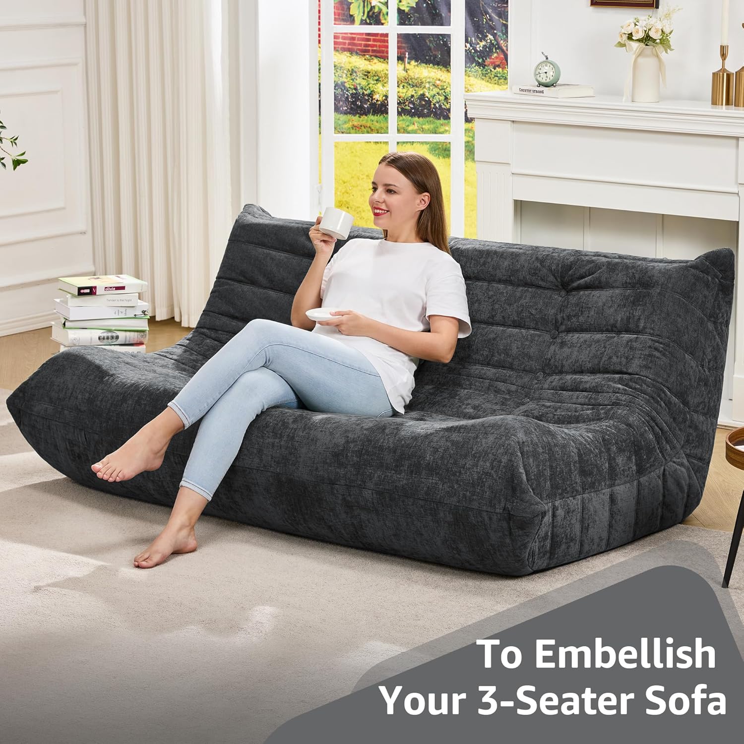 Hobestluk Giant Bean Bag Chair Memory Foam Faux Fur Sofa for Living Room