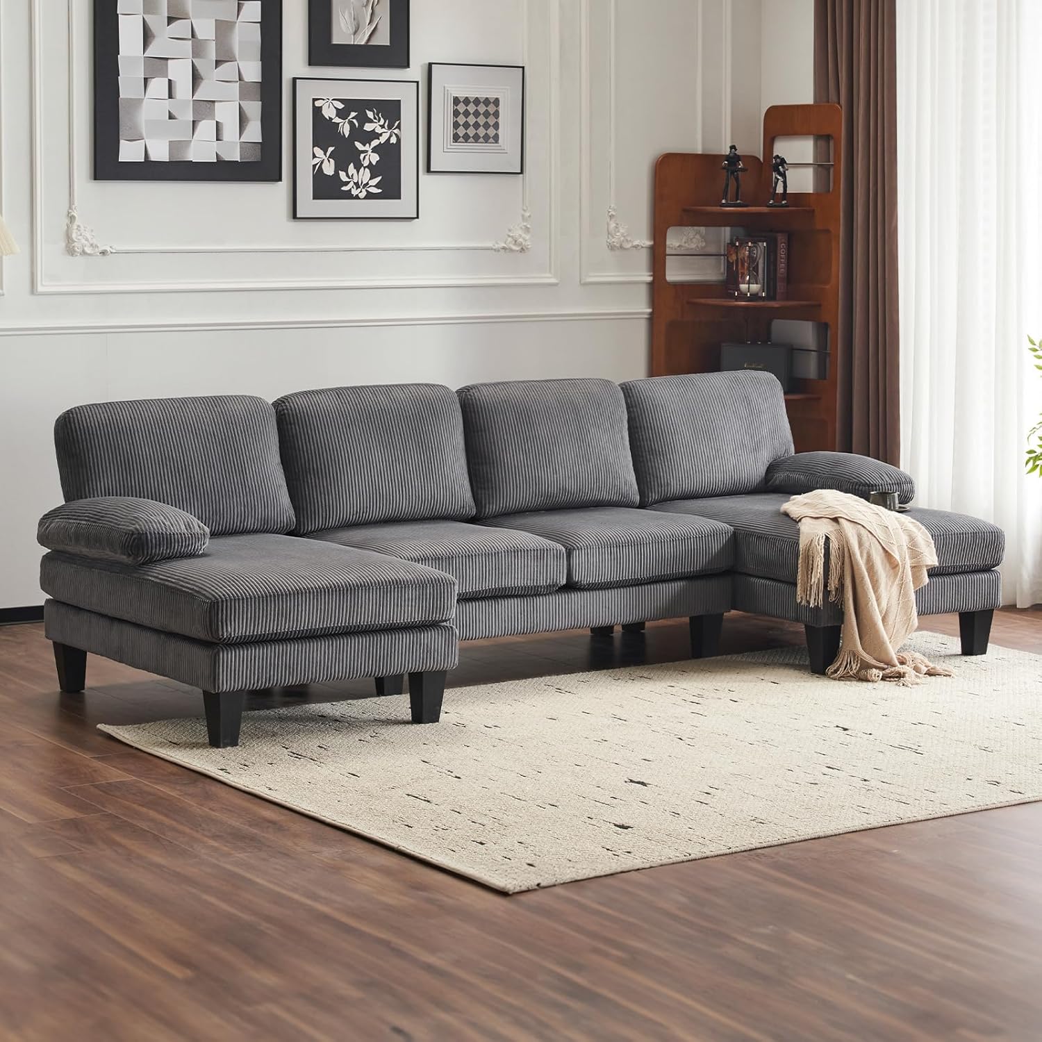 VINGLI 110 Sectional Couch U Shaped Sofa Set with Double Chaise Chenille Fabric