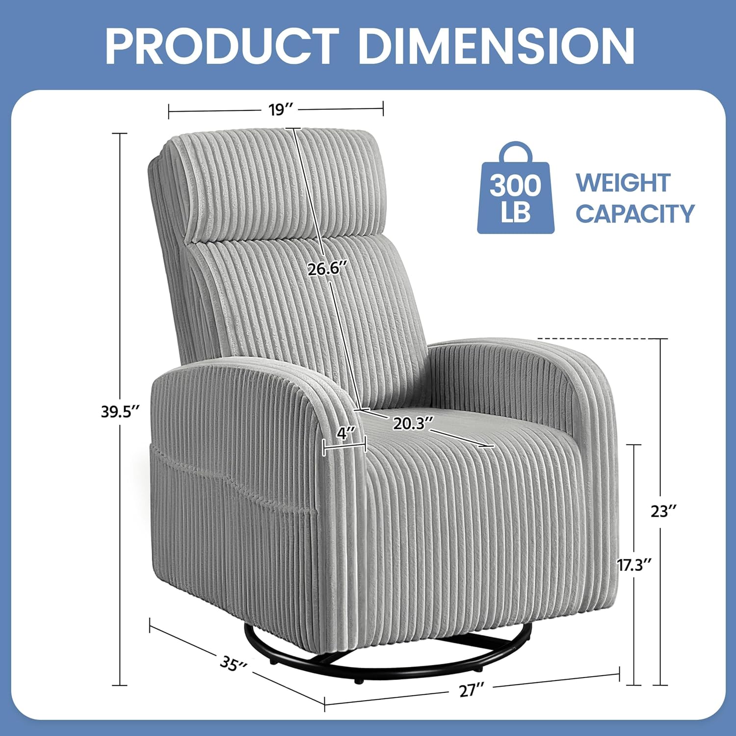 Yaheetech 360 Swivel Glider Chair Nursery Corduroy Rocking Nursing Chair with Pockets
