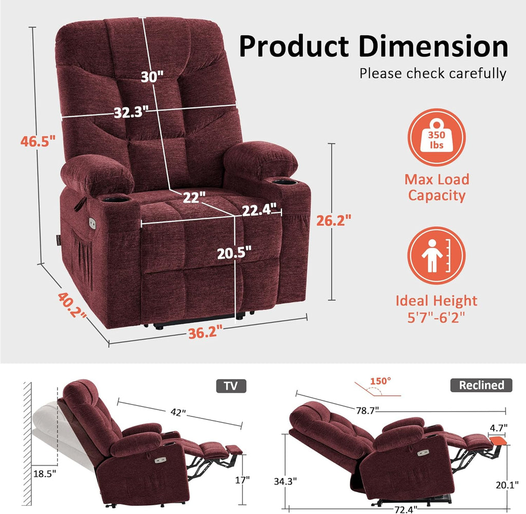 MCombo Power Lift Recliner Chair for Elderly with Extended Footrest Fabric