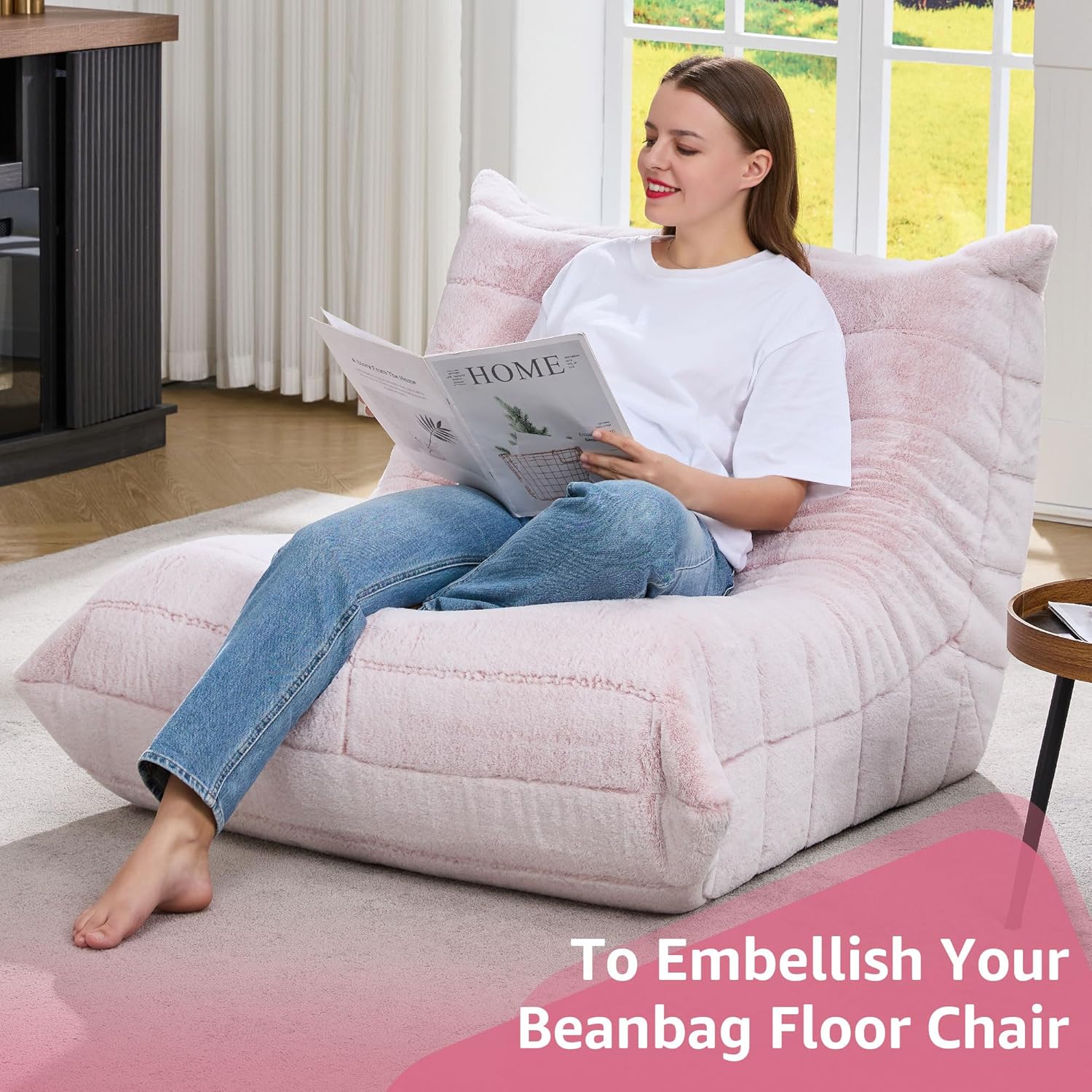 Hobestluk Giant Bean Bag Chair Memory Foam Faux Fur Sofa for Living Room