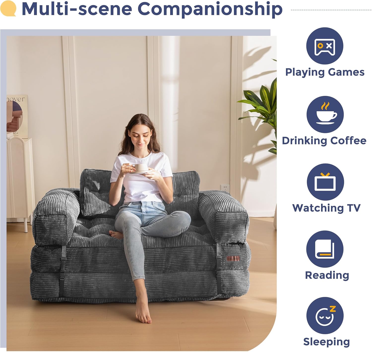 MAXYOYO L Shaped Folding Sofa Bed Convertible Sleeper with Pillow Armrest