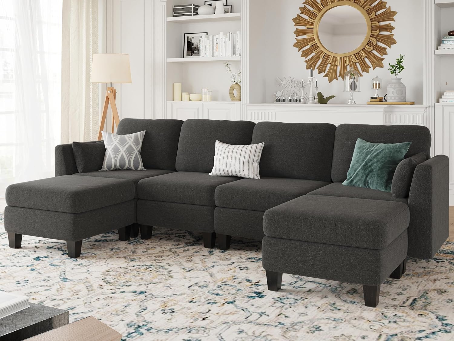 Huatean Home Modular Sectional Sofa U Shaped Couch 6 Seat Convertible High Density Foam