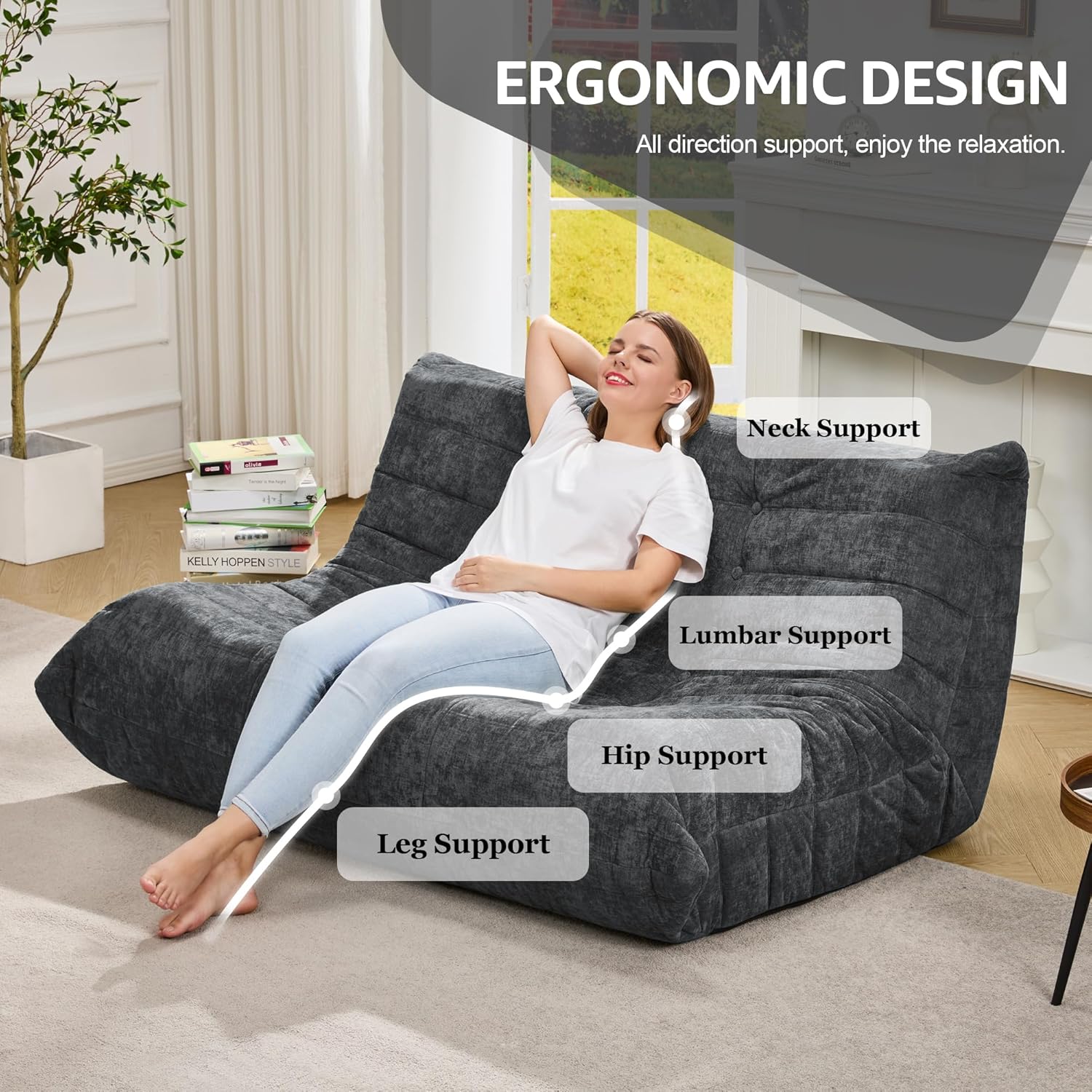Hobestluk Giant Bean Bag Chair Memory Foam Faux Fur Sofa for Living Room