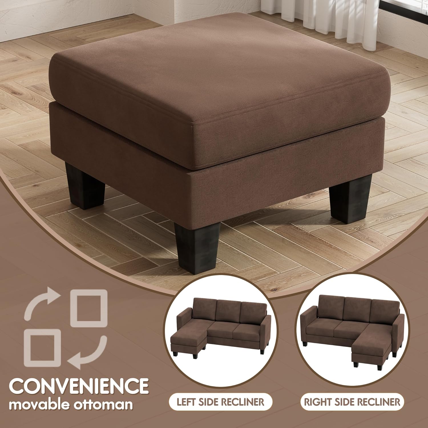 VICTONE Convertible L Shaped Sectional Sofa Couch 3 Seat with Ottoman