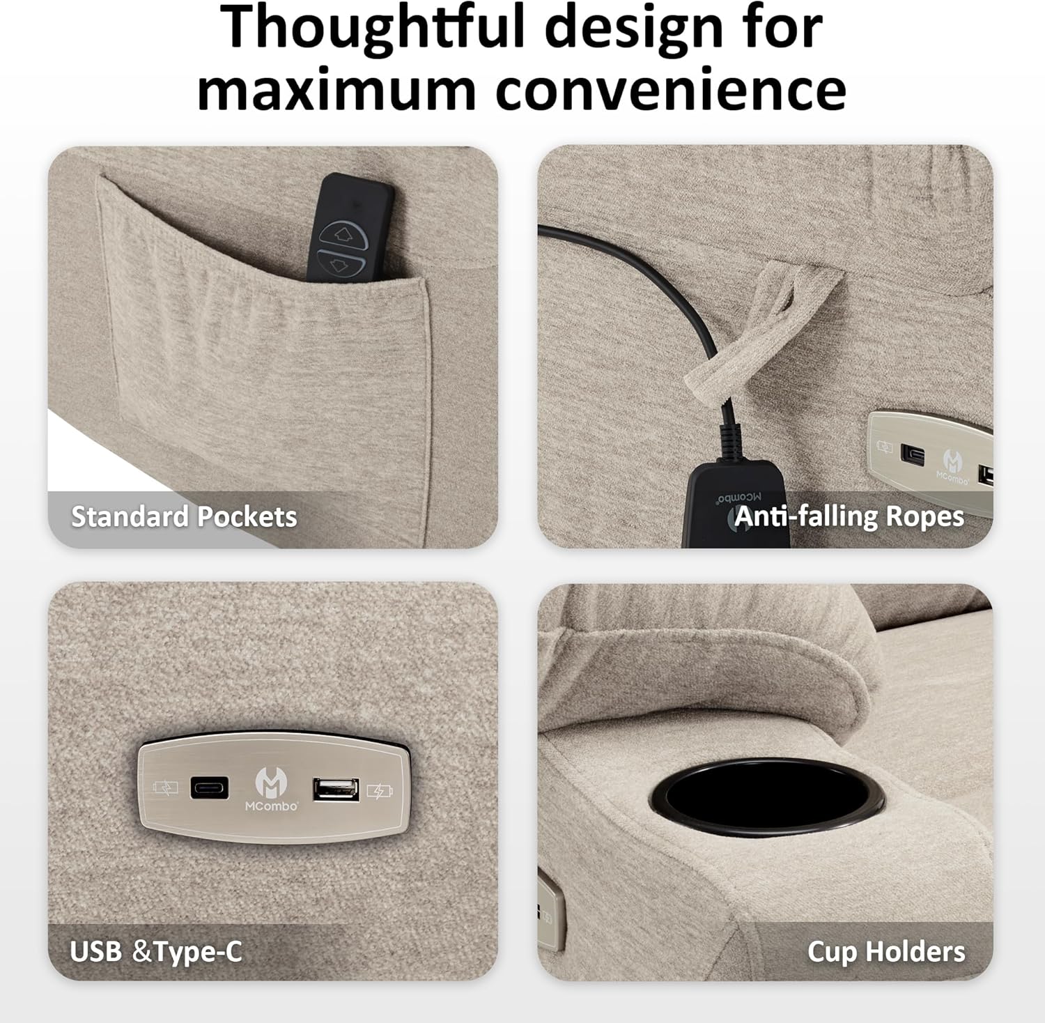 MCombo Power Lift Recliner Chair for Elderly with Extended Footrest Fabric
