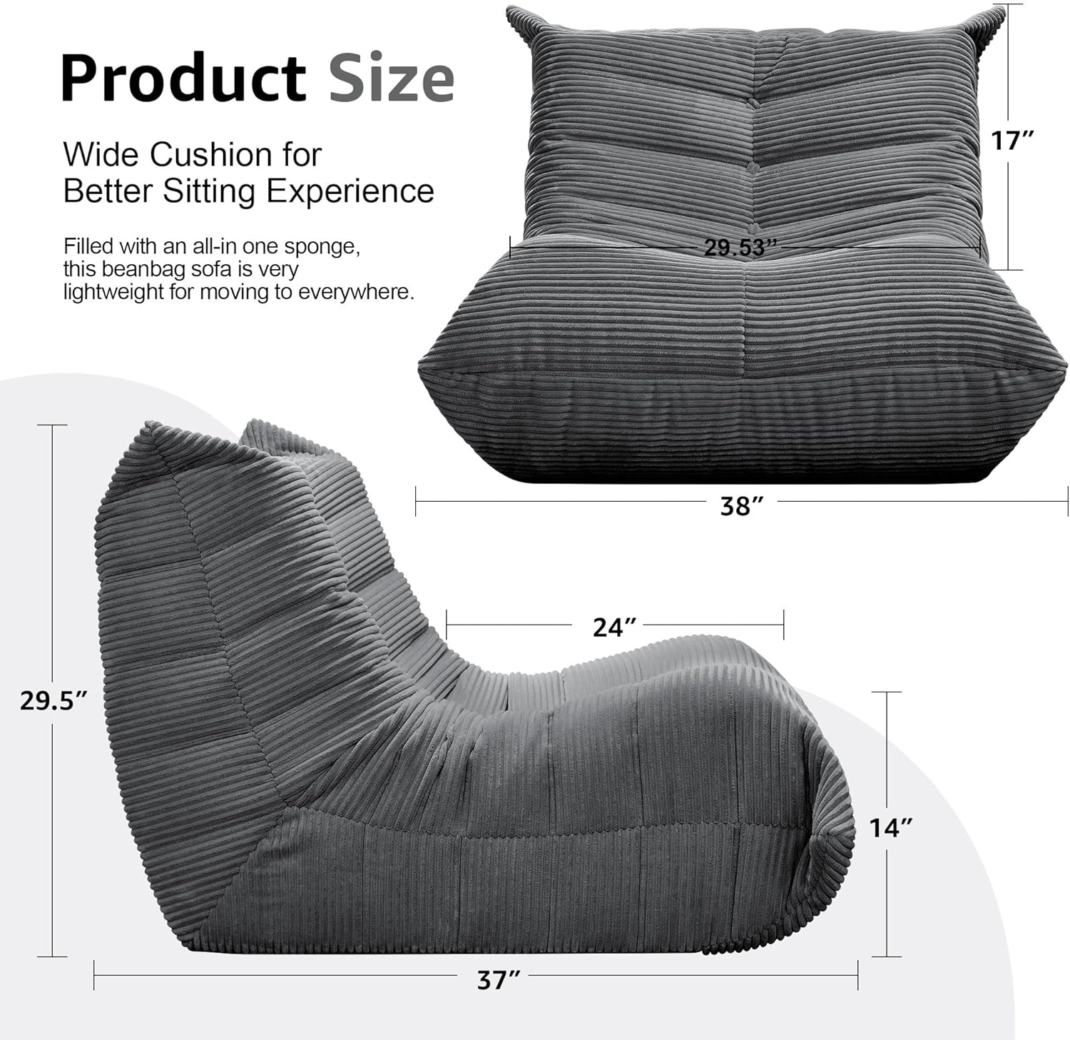 Hobestluk Giant Bean Bag Chair Memory Foam Faux Fur Sofa for Living Room