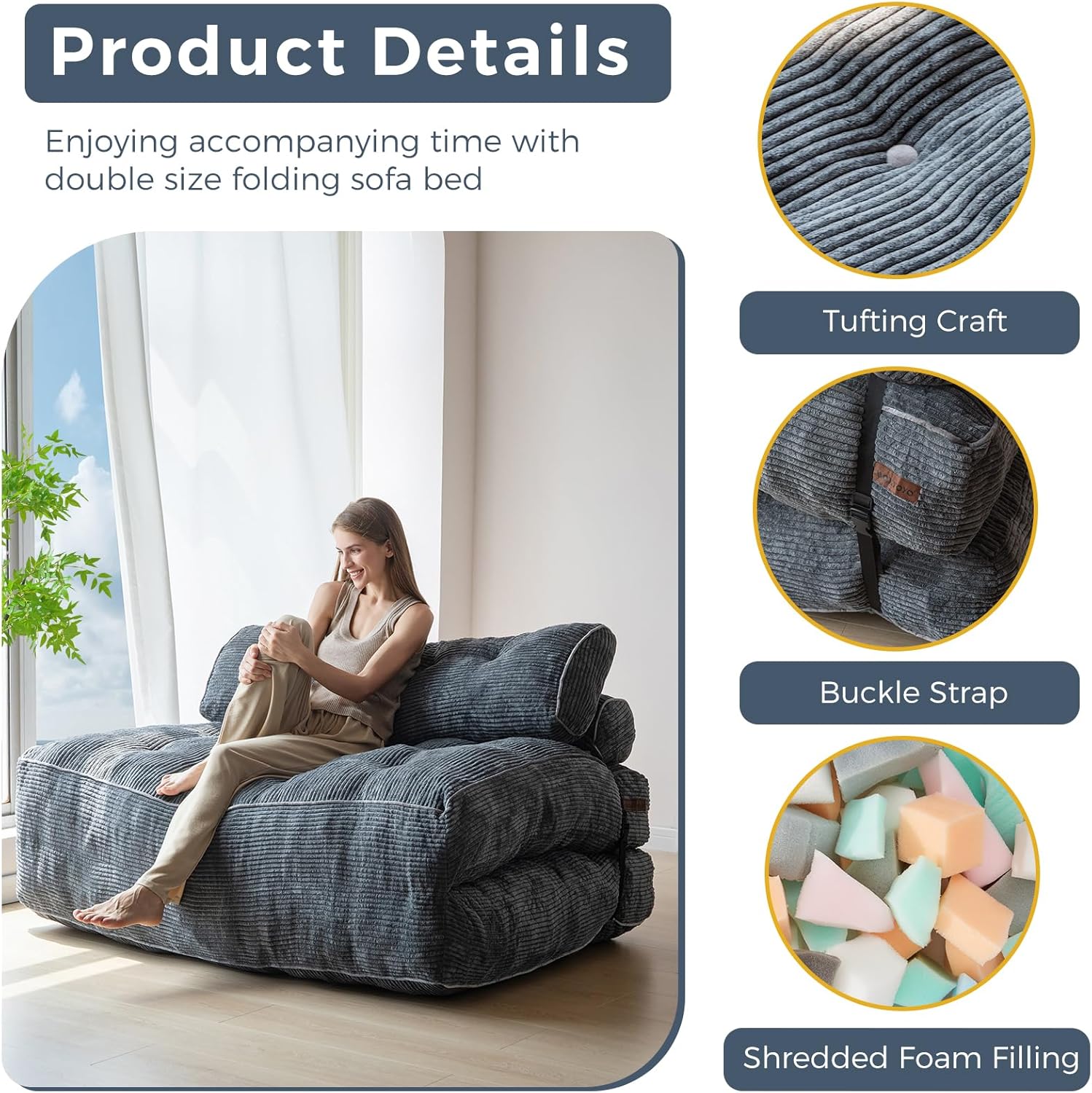 MAXYOYO Folding Sofa Bed Convertible Sleeper Chair with Pillow