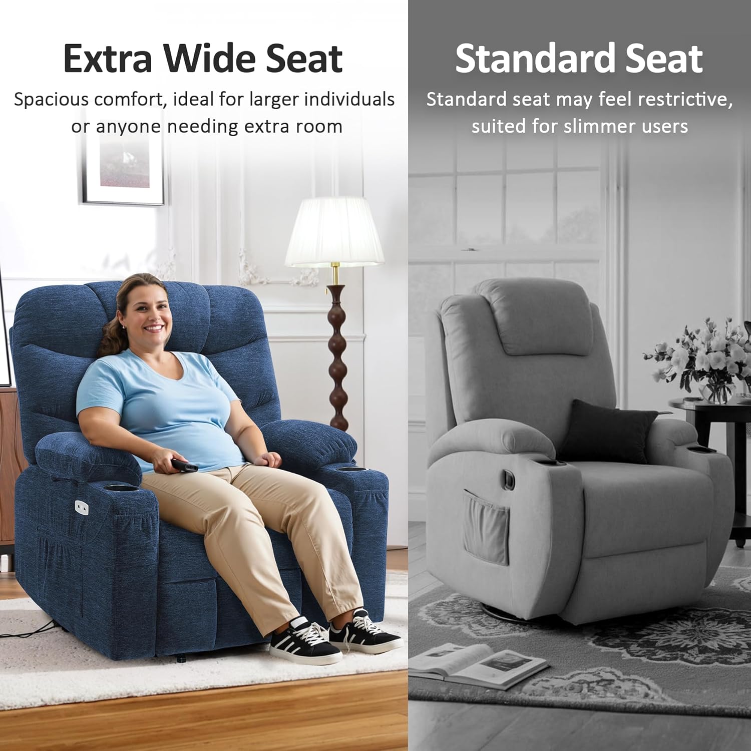 MCombo Power Lift Recliner Chair for Elderly with Extended Footrest Fabric