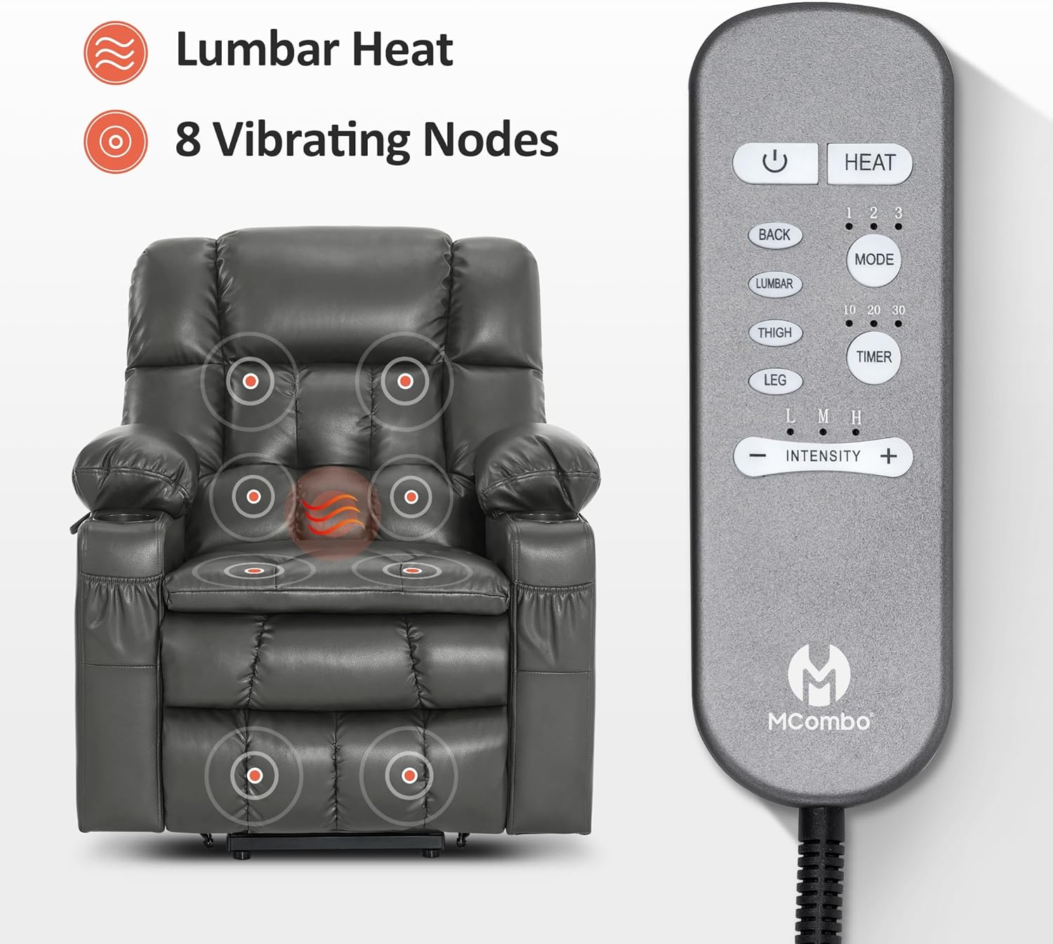 MCombo Dual Motor Power Lift Recliner Chair for Elderly with Heat Massage USB