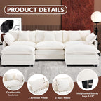 Ihanherry U Shaped Modular Cloud Sofa 5 Seat Chenille Sectional with Ottoman