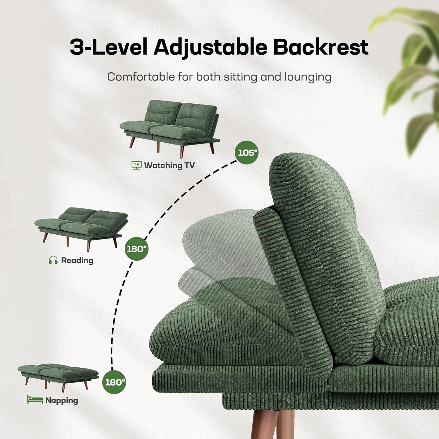 Marsail Futon Sofa Bed Convertible Corduroy Loveseat with Adjustable Backrest