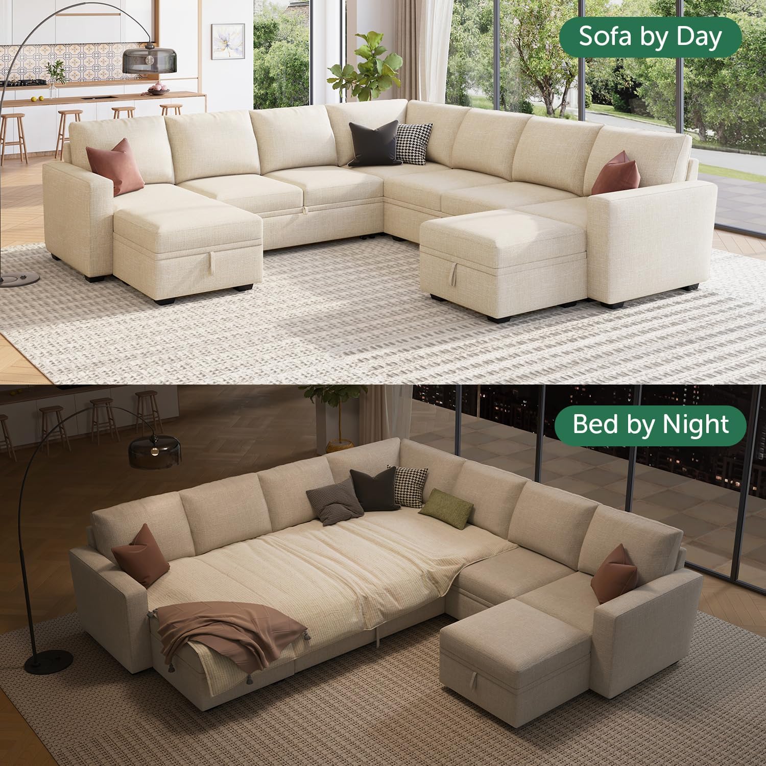 HONBAY Modular Sectional Sleeper Sofa L Shaped Couch with Pull Out Bed