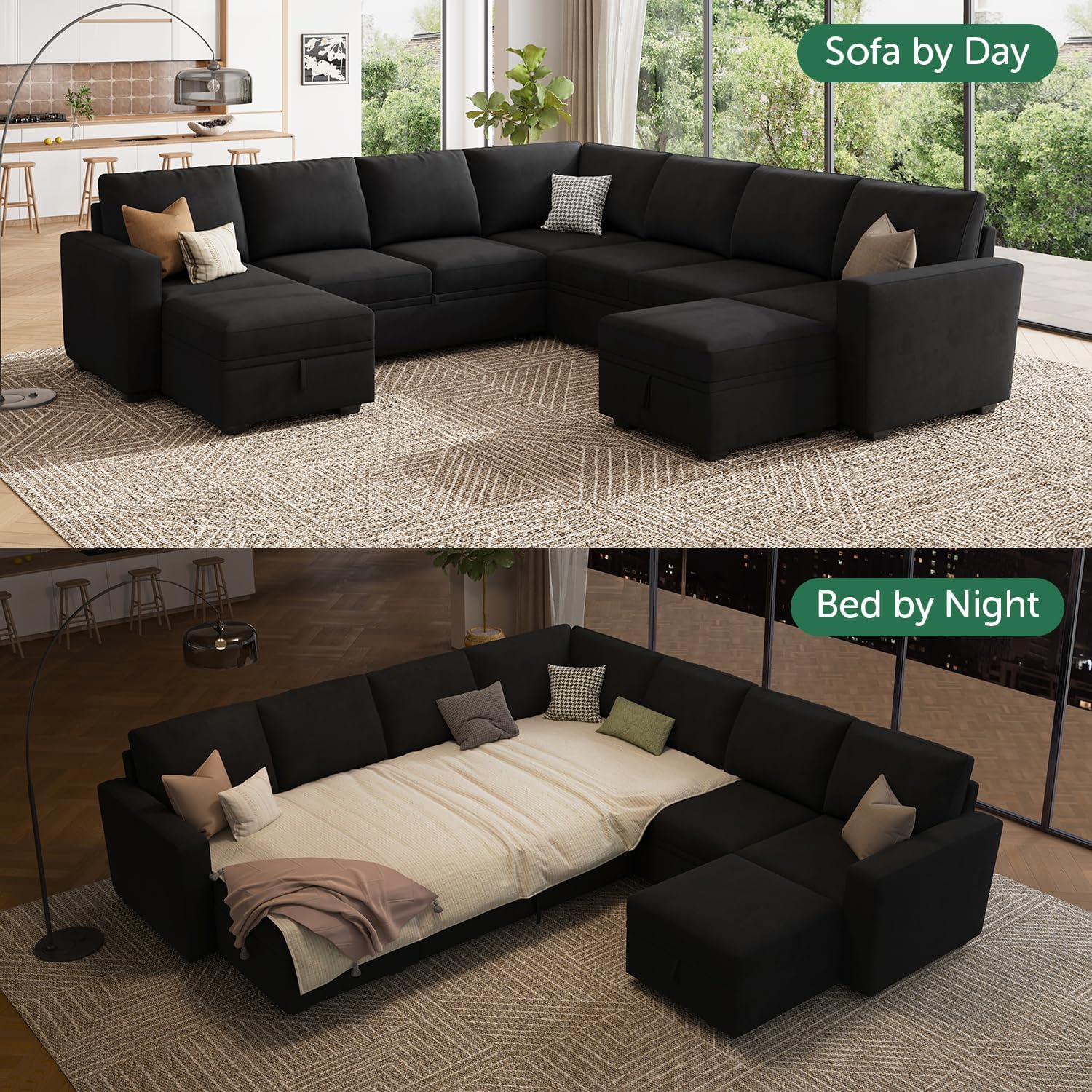 HONBAY Modular Sectional Sleeper Sofa L Shaped Couch with Pull Out Bed