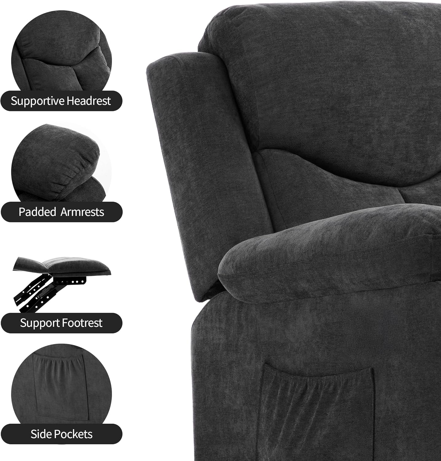 Sftaiyou Manual Rocker Recliner Chair Massage Fabric Overstuffed Soft Recliner