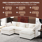Ihanherry U Shaped Modular Cloud Sofa 5 Seat Chenille Sectional with Ottoman