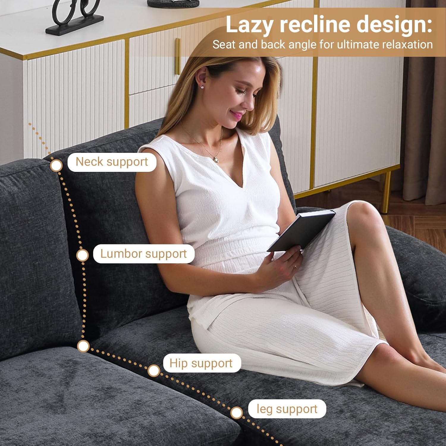 VINGLI 110 Sectional Couch U Shaped Sofa Set with Double Chaise Chenille Fabric