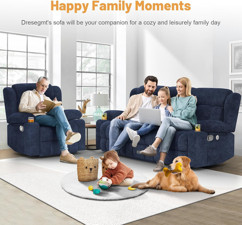 Dresegmt Loveseat Recliner Sofa 3 Seat Flip Backrest with Storage USB Cup Holders