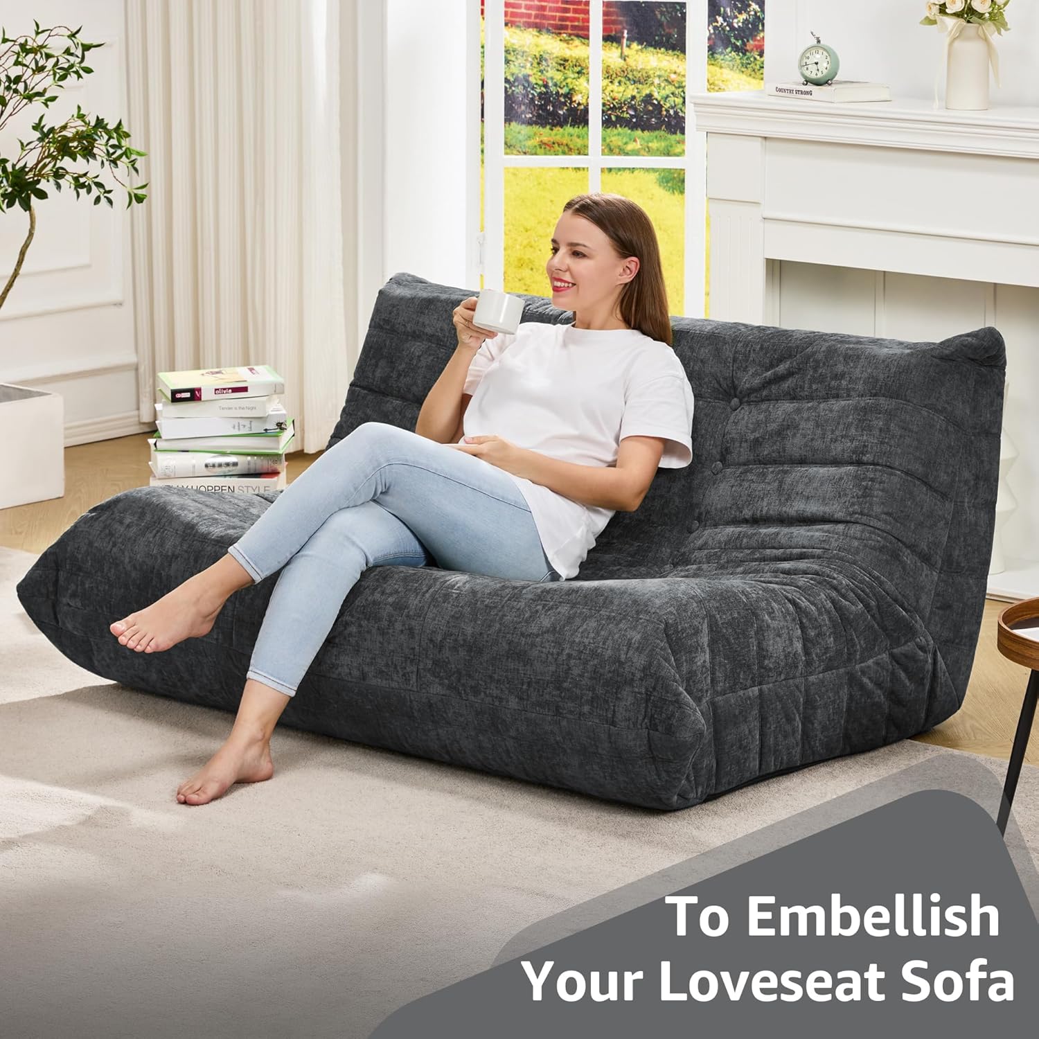 Hobestluk Giant Bean Bag Chair Memory Foam Faux Fur Sofa for Living Room