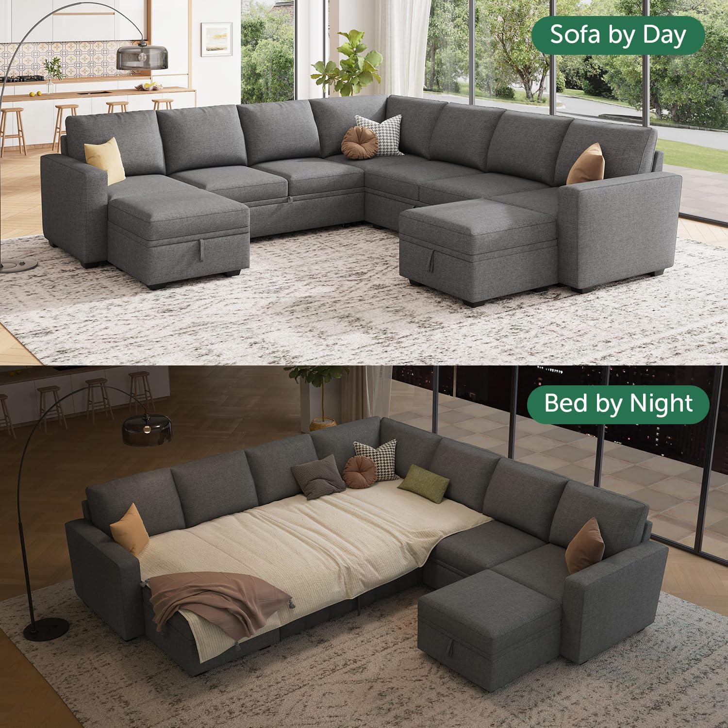HONBAY Modular Sectional Sleeper Sofa L Shaped Couch with Pull Out Bed
