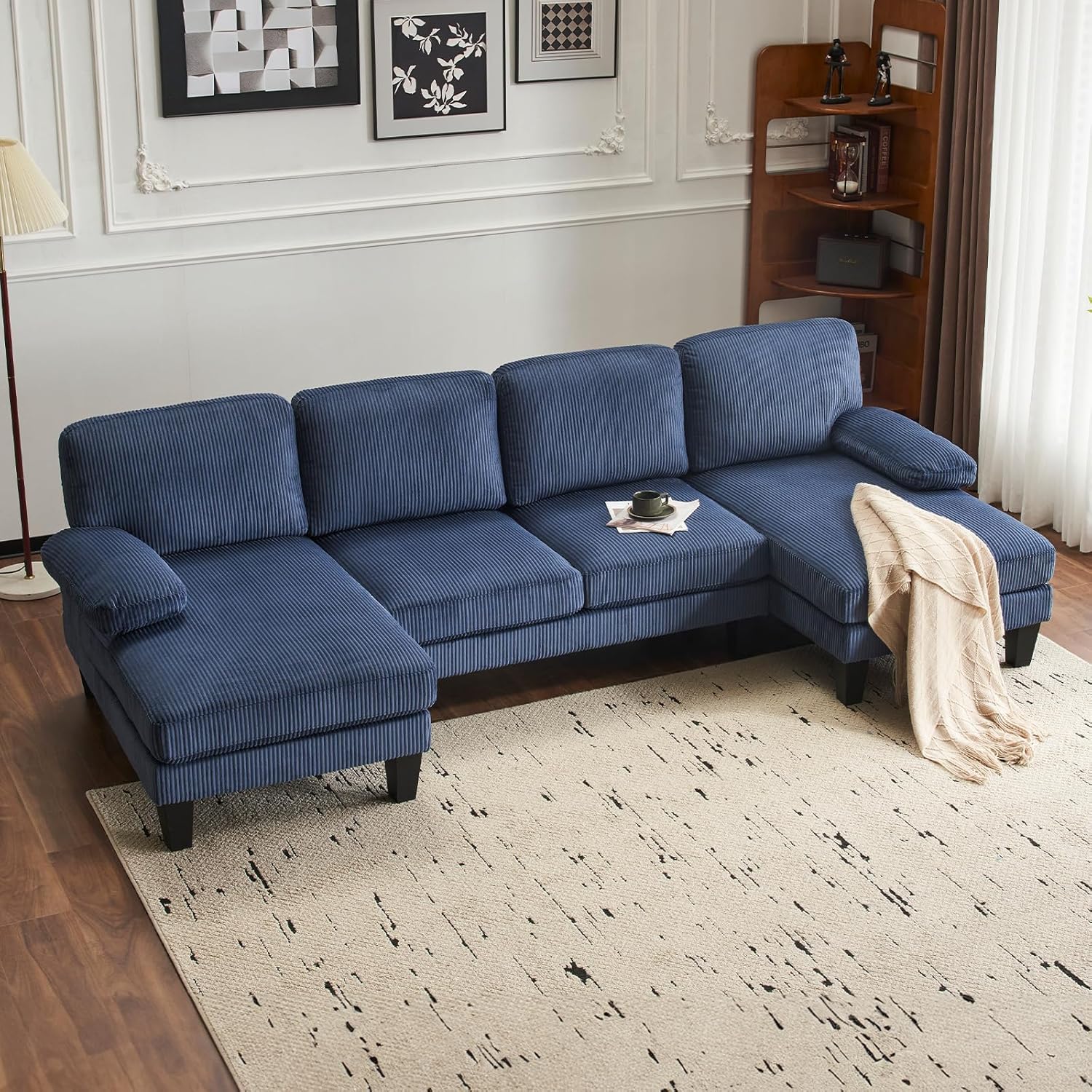 VINGLI 110 Sectional Couch U Shaped Sofa Set with Double Chaise Chenille Fabric