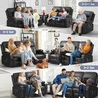 FURNIMAT 2 Seater Loveseat Recliner Sofa PU Leather with Cup Holders USB Ports