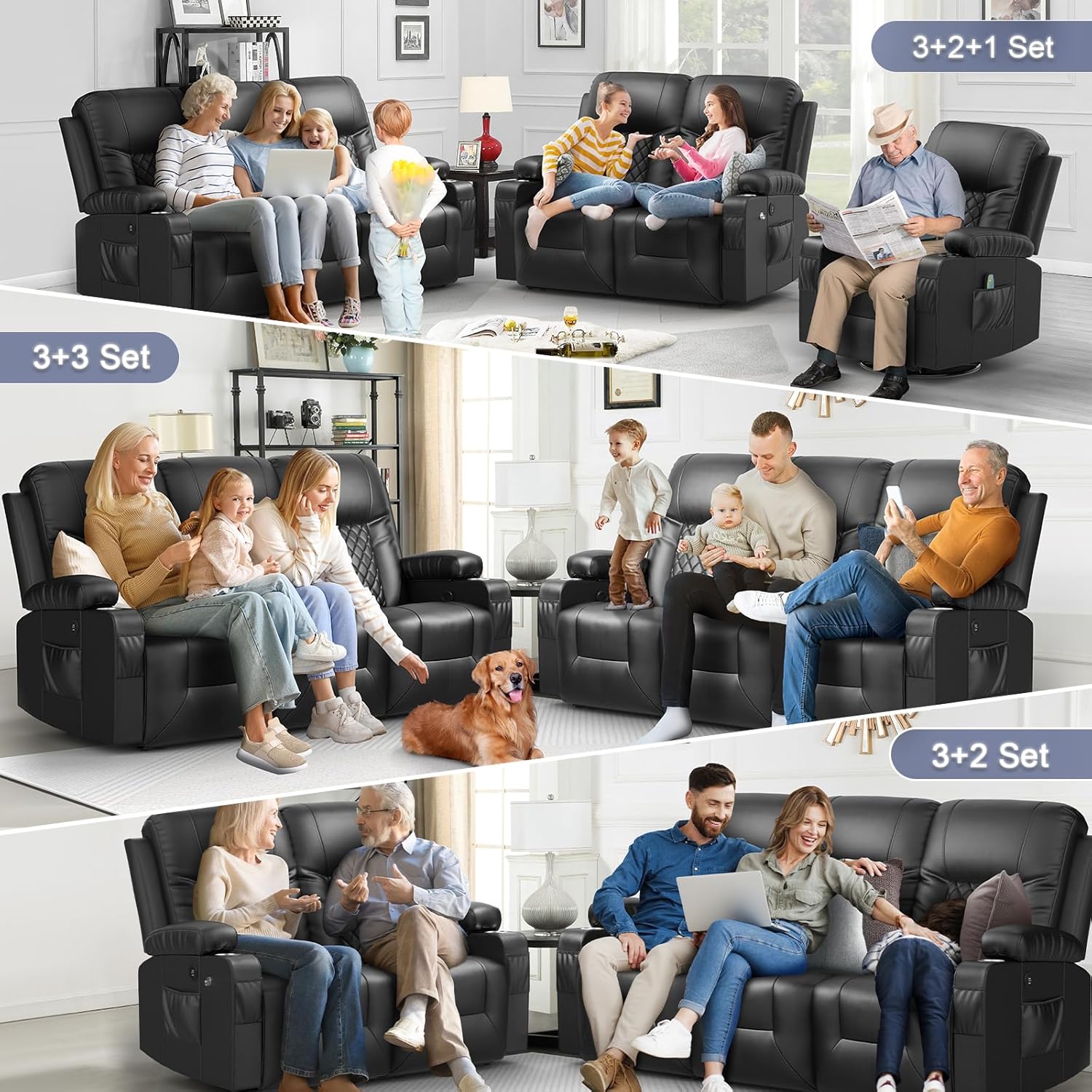 FURNIMAT Loveseat Recliner Sofa 2 Seater PU Leather Couch with USB Cup Holders