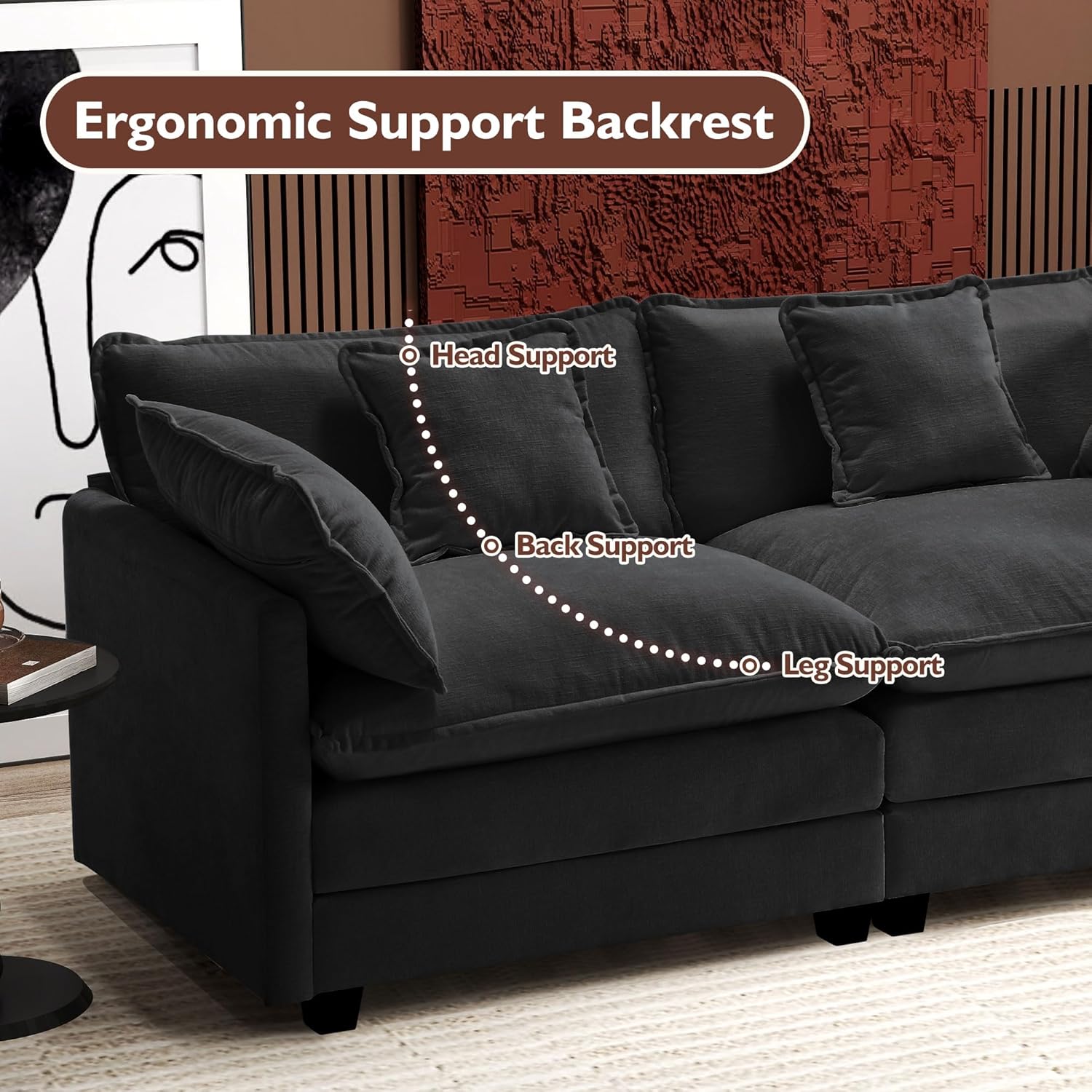 Ihanherry U Shaped Modular Cloud Sofa 5 Seat Chenille Sectional with Ottoman