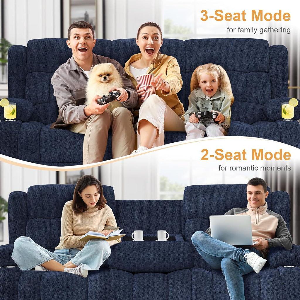 Dresegmt 3 Seat Loveseat Recliner Sofa Flip Middle Storage USB Ports Cup Holders