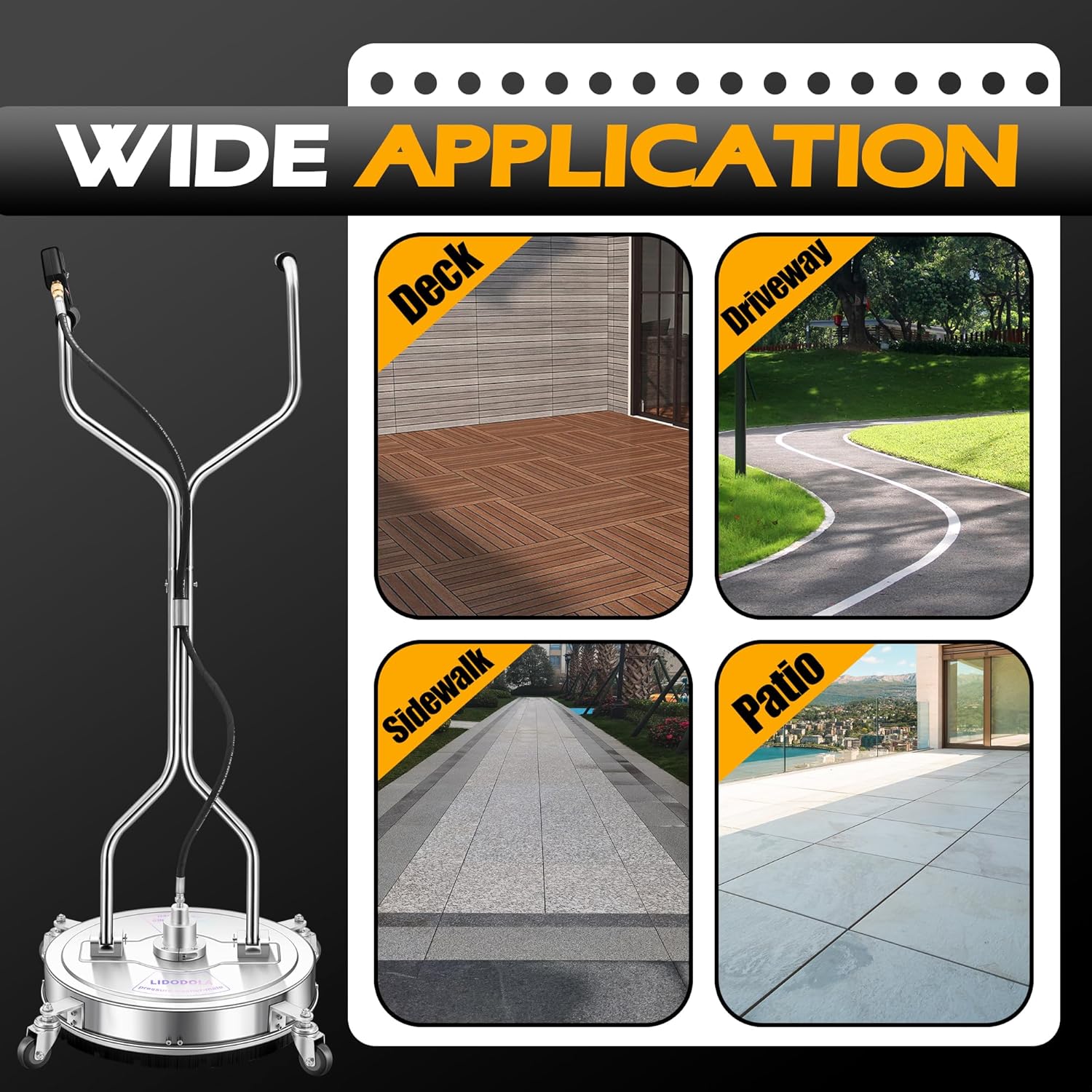 LidoDola 14 Inch Pressure Washer Surface Cleaner with Wheels for Concrete Patio Deck